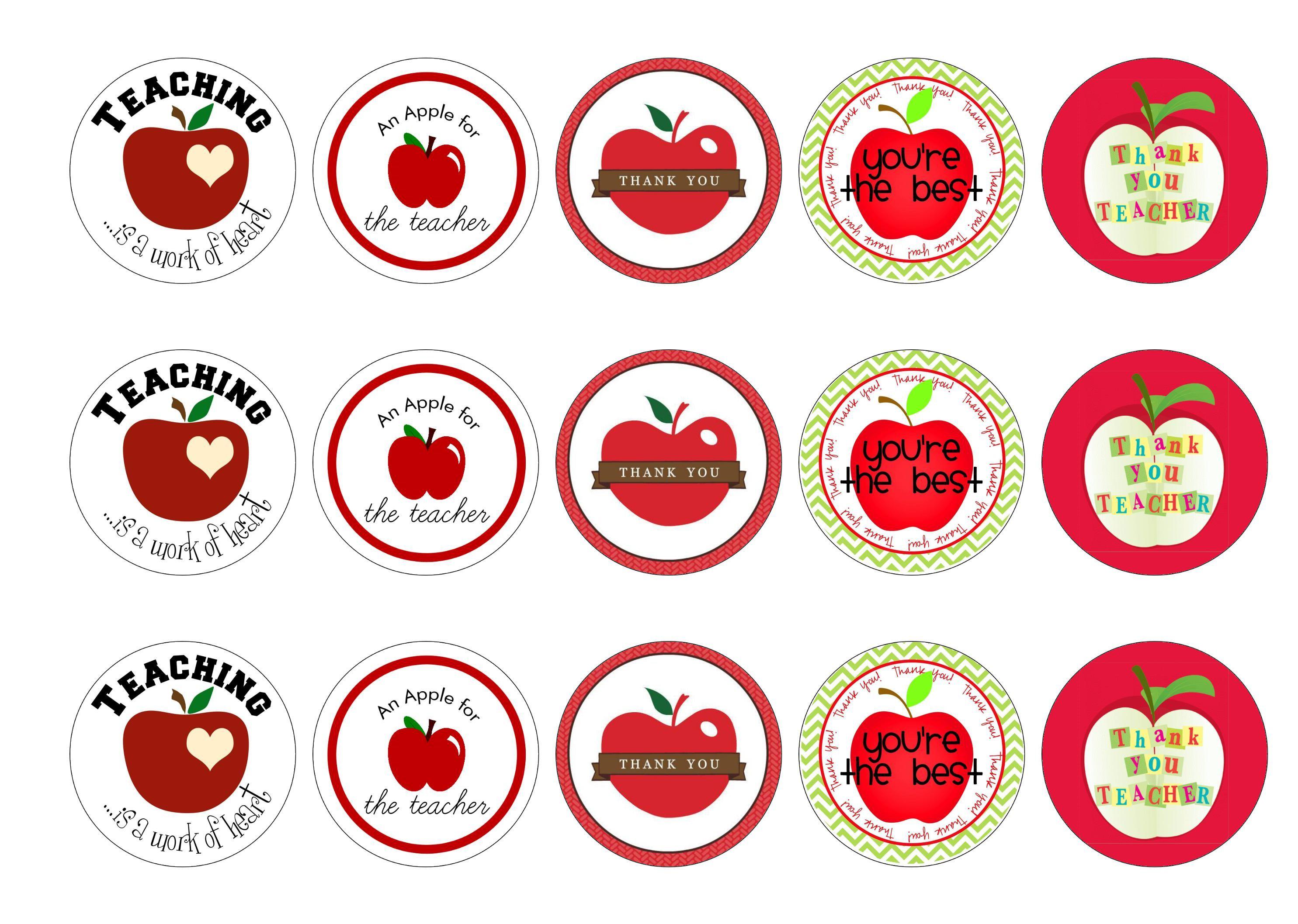 15 printed cupcake toppers with images of apples for teachers