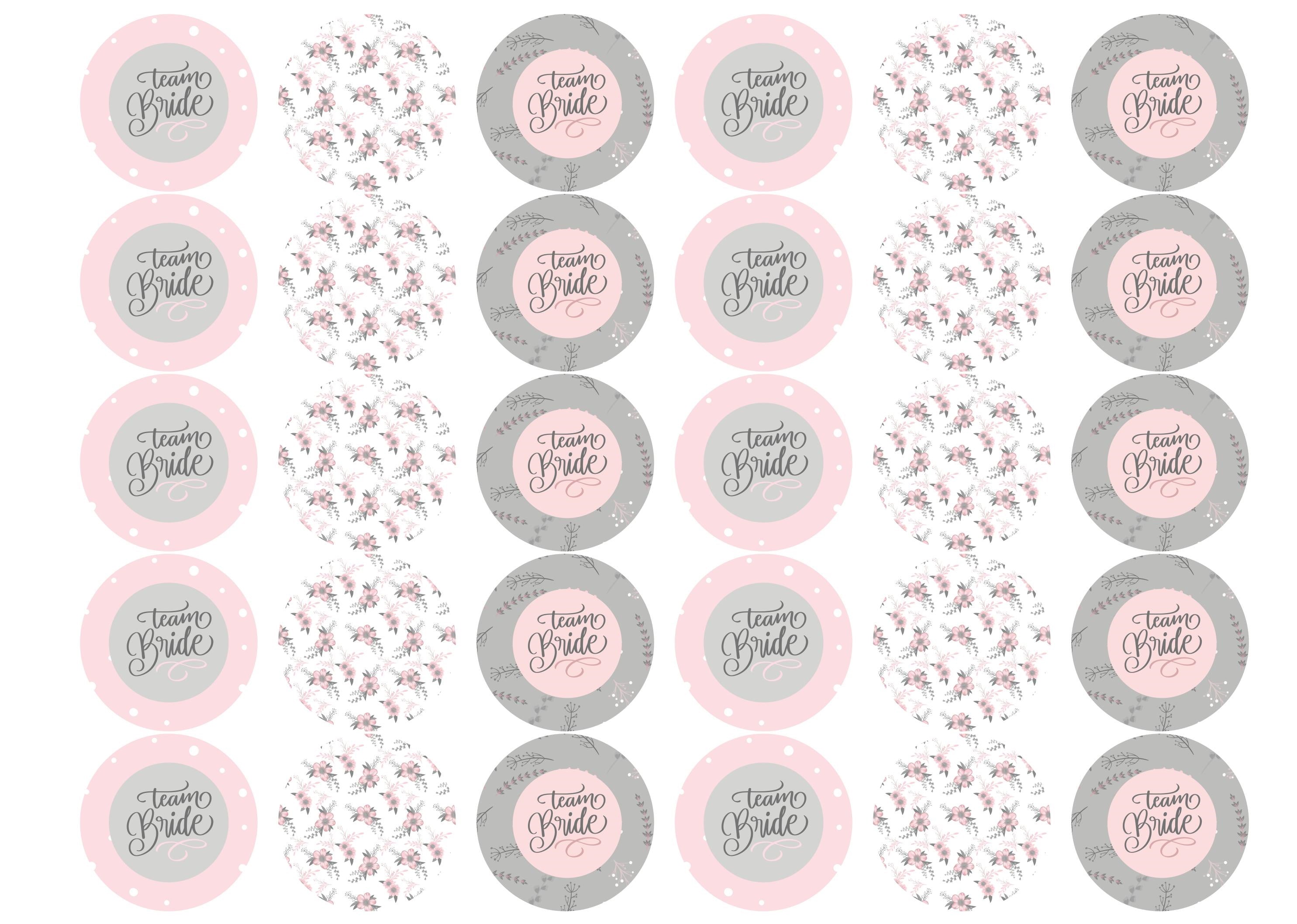 Pink and Grey Team Bride printed cake Toppers