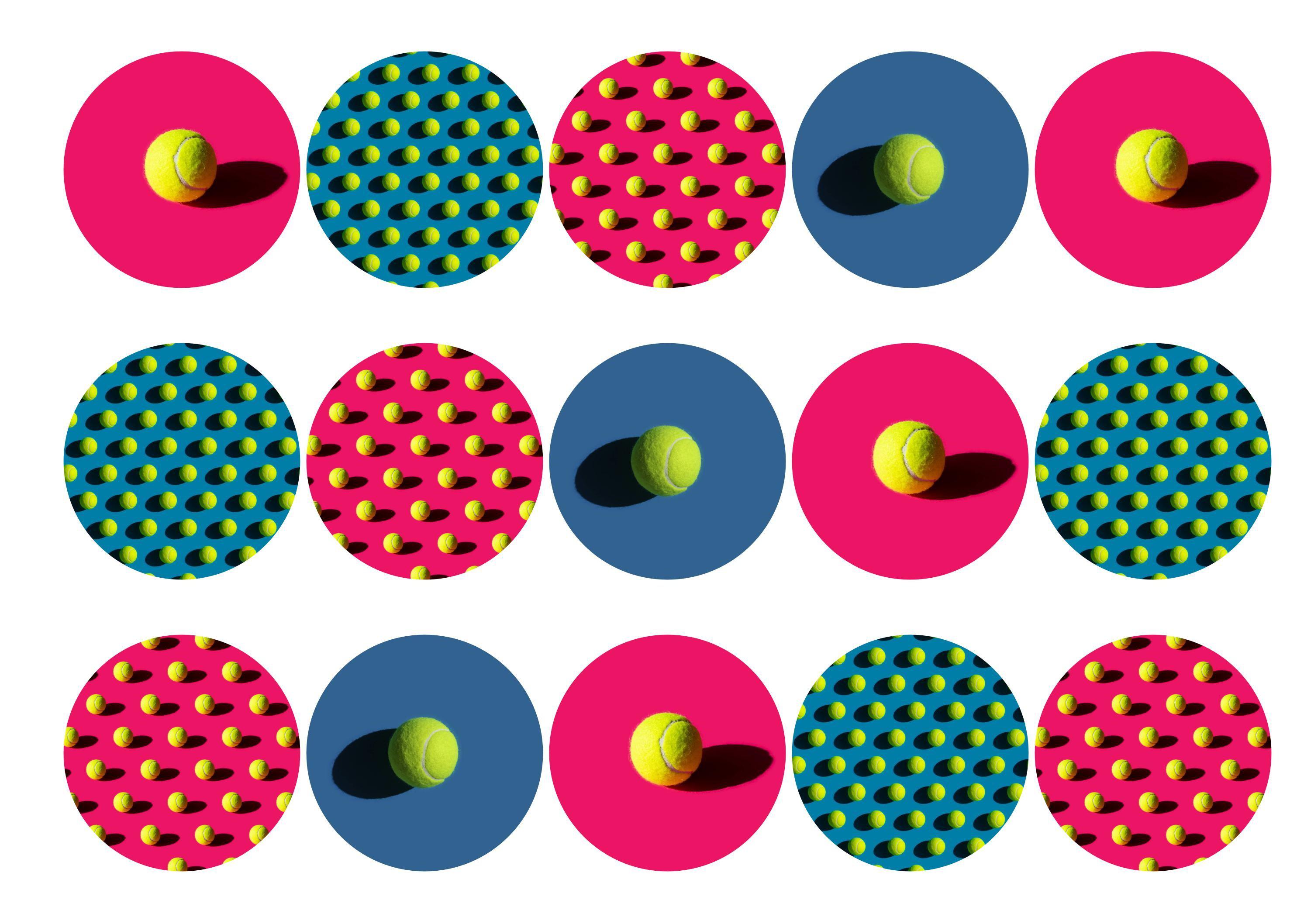 15 printed cupcake toppers with tennis ball images