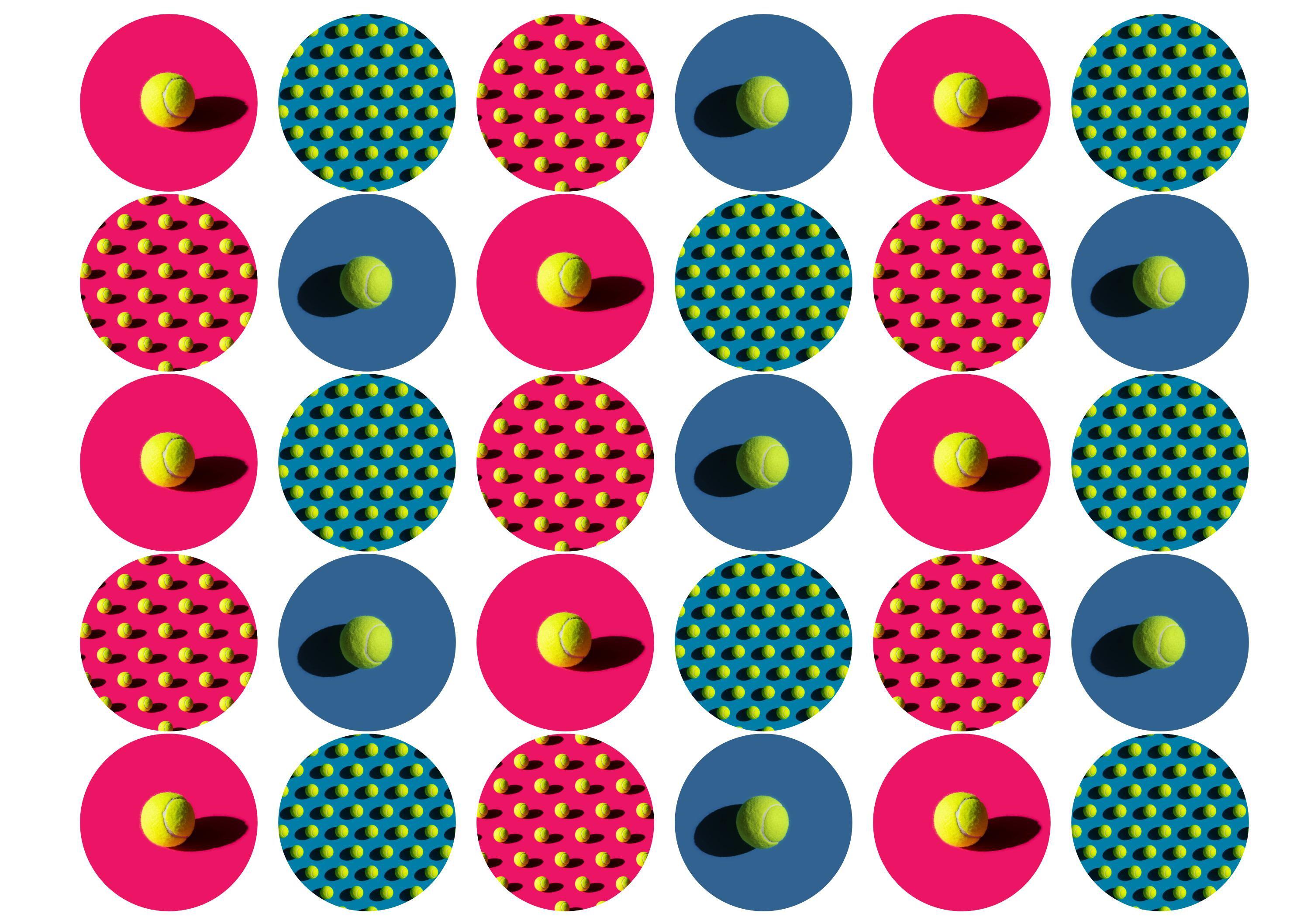 30 edible cupcake toppers with tennis ball images