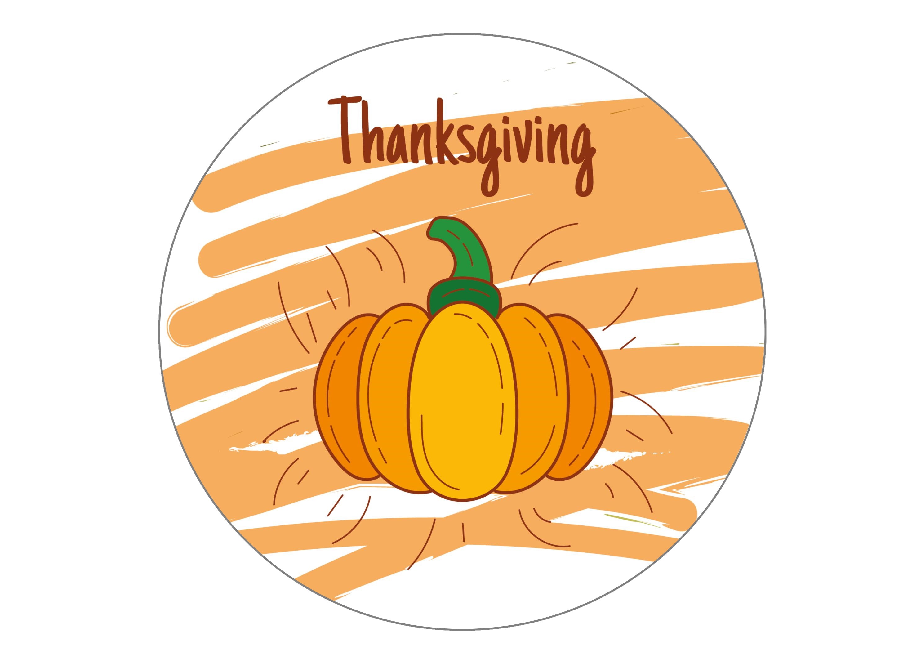 Thanksgiving cake topper with images and messages to celebrate