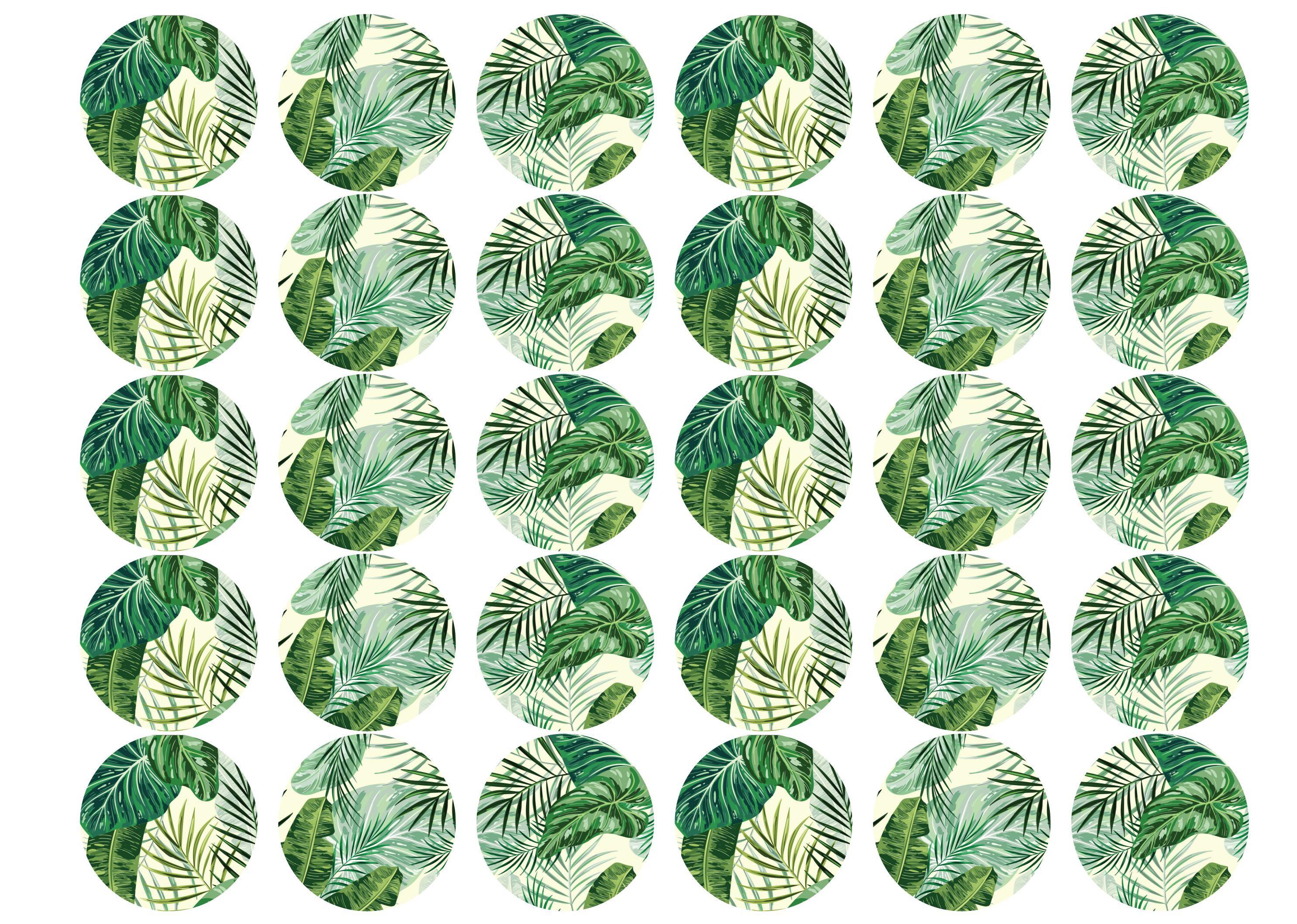 30 edible toppers with a tropical leaf image