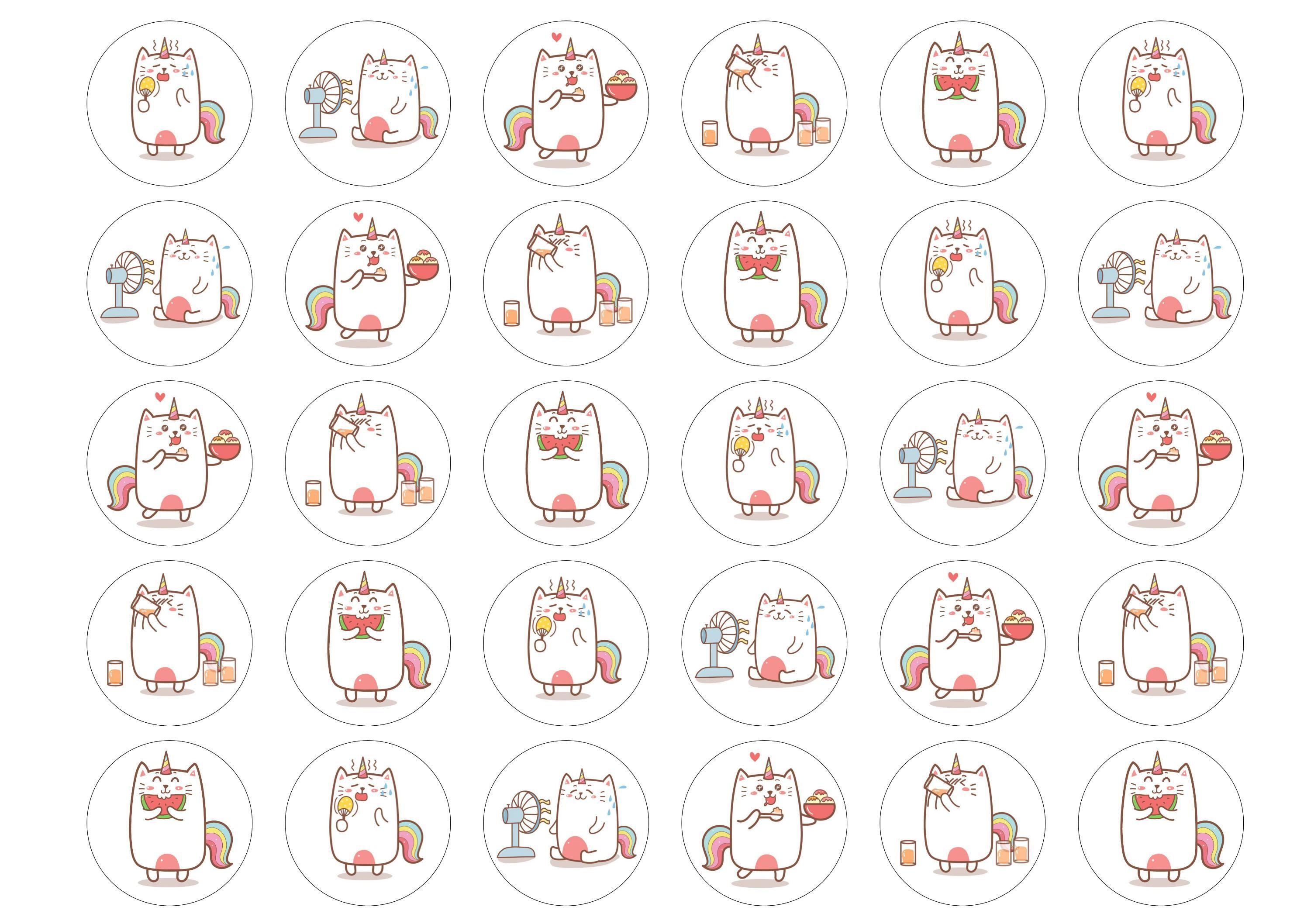 30 edible cupcake toppers with summer unicat designs