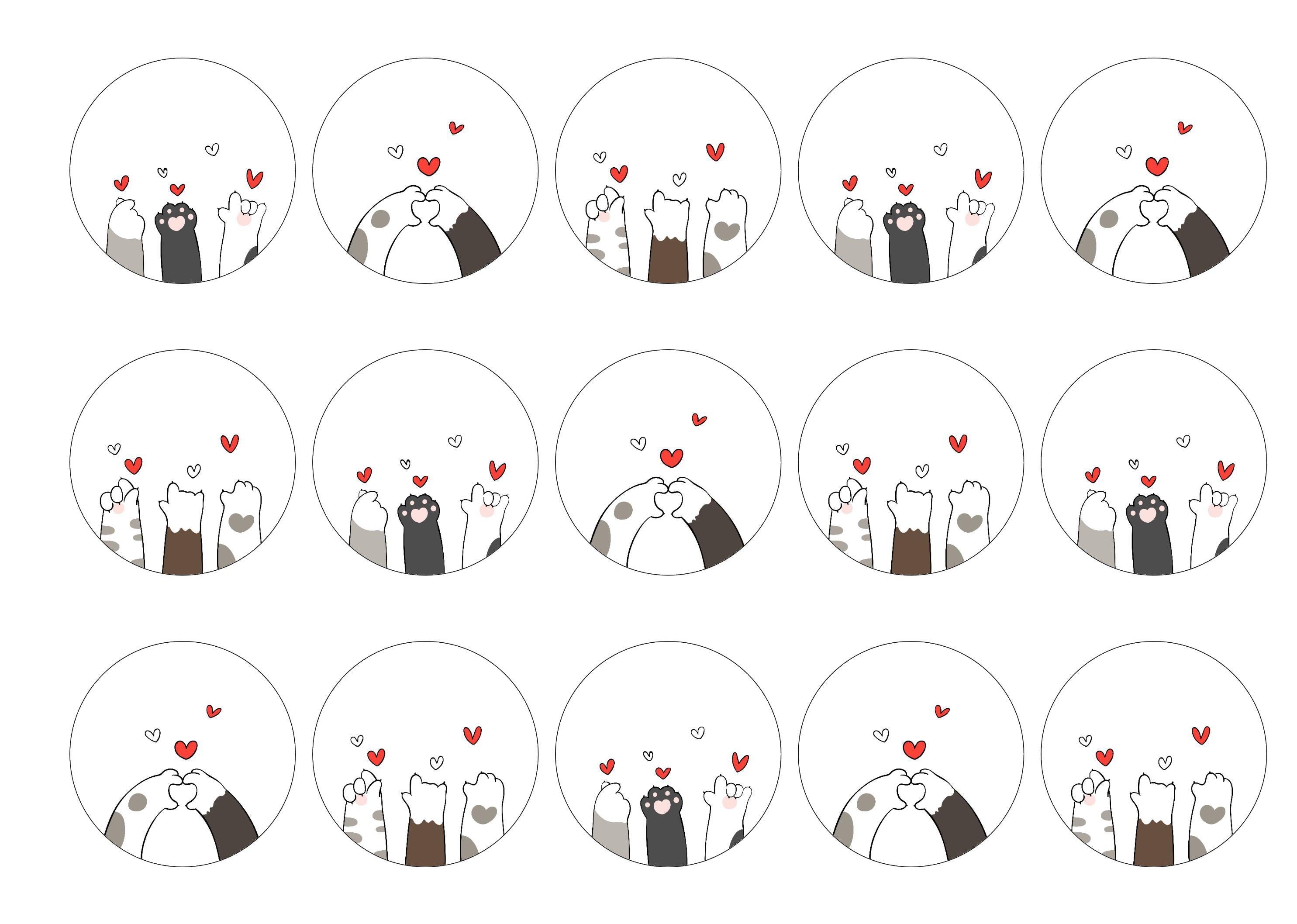 15 cupcake cake toppers with valentine paw designs