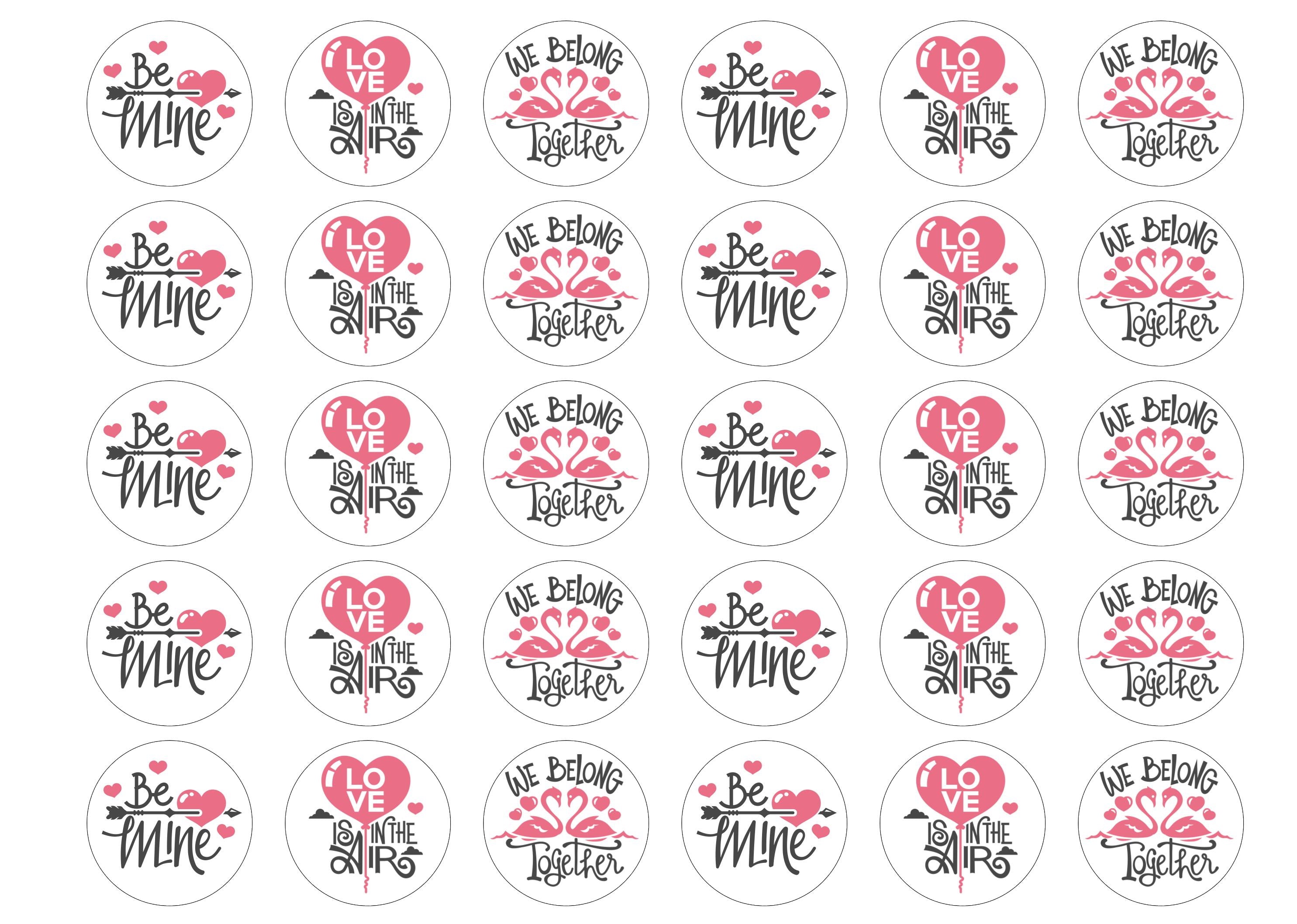 30 cupcake toppers with Flamingo themed valentine messages