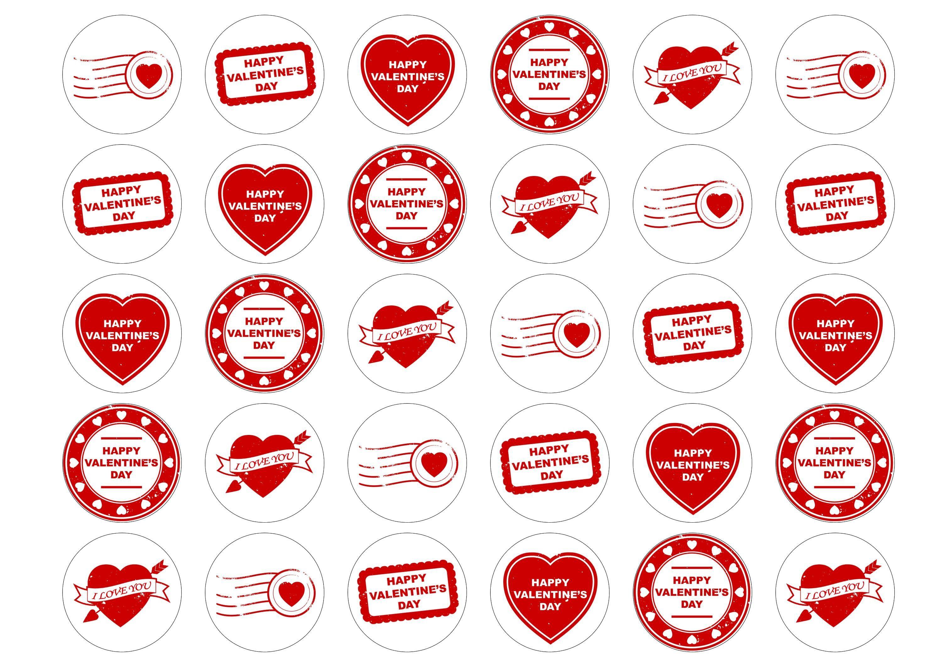 Printed edible cupcake toppers for valentines day