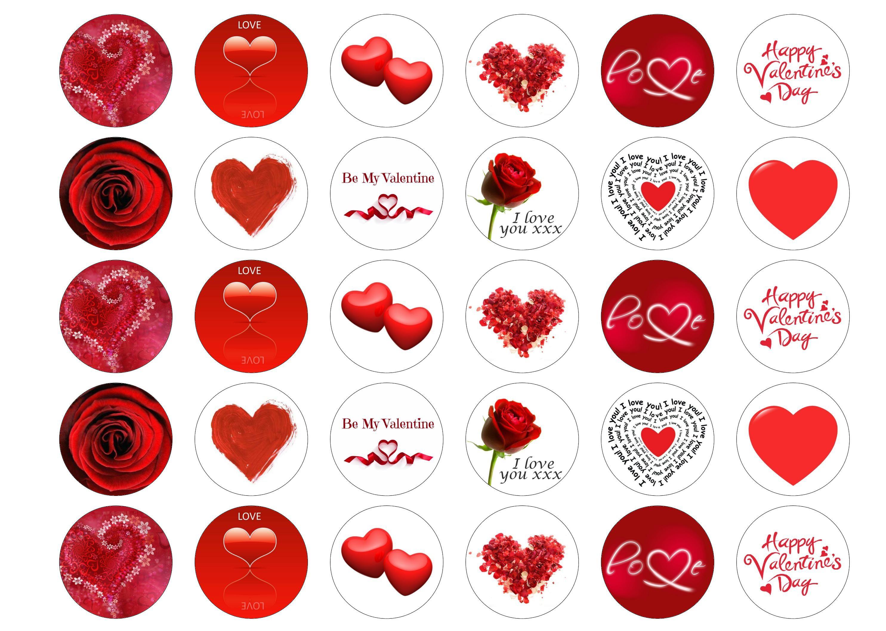 Printed edible cupcake toppers for Valentines Day