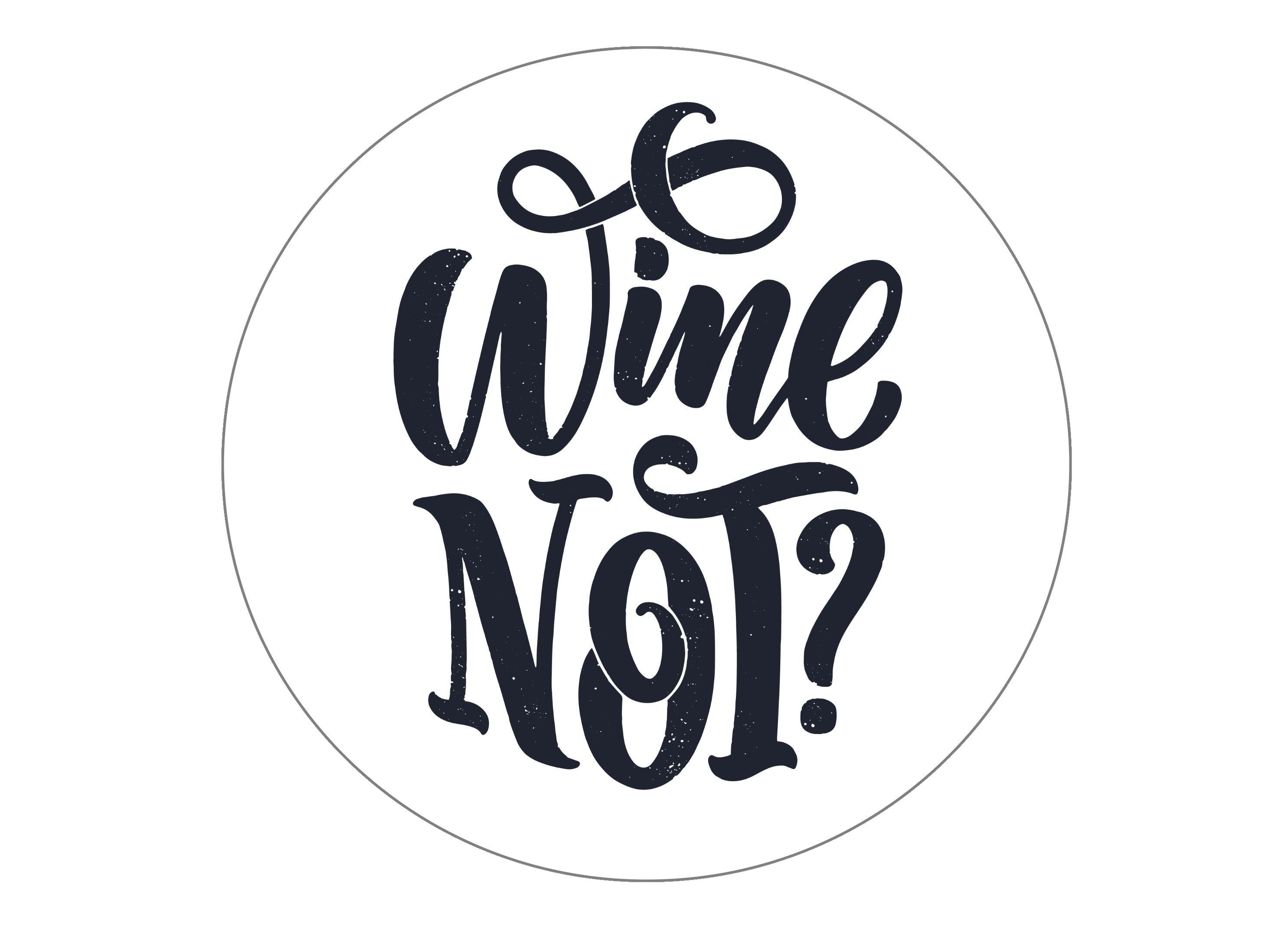 Large round cake topper with different fun wine slogans