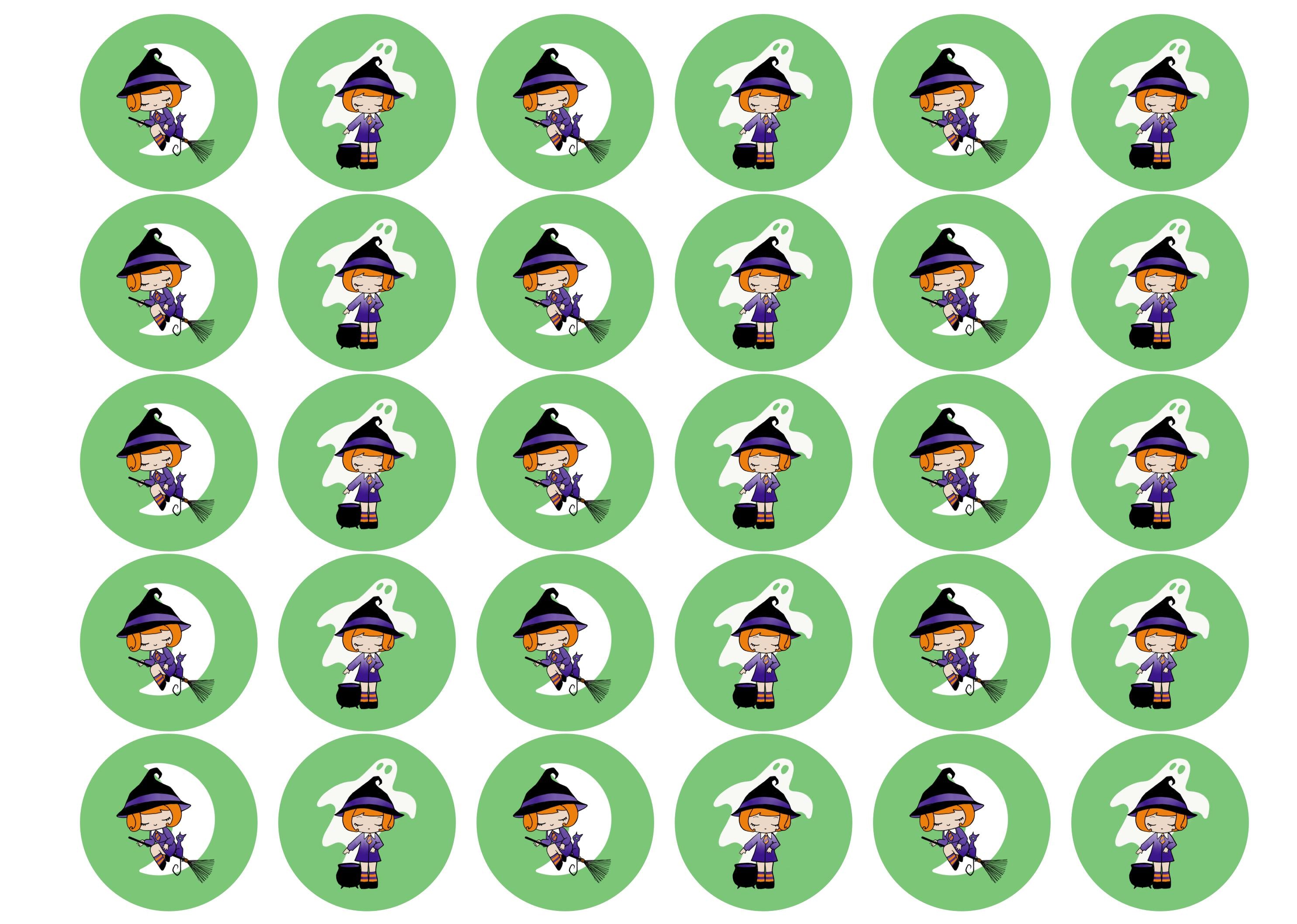 30 edible toppers with cute witches for Halloween