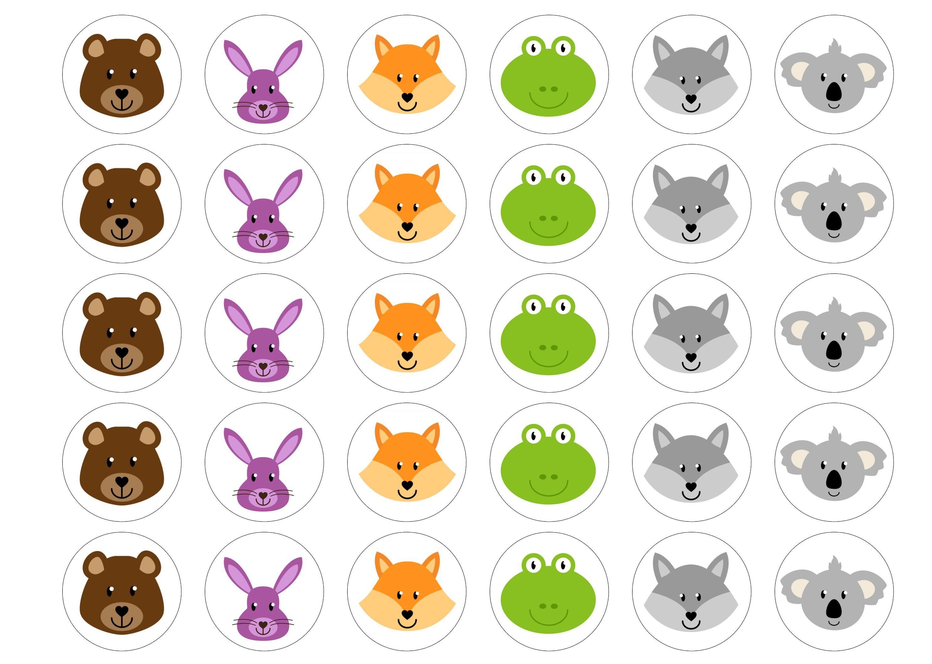 Printed edible cupcake toppers with woodland animals