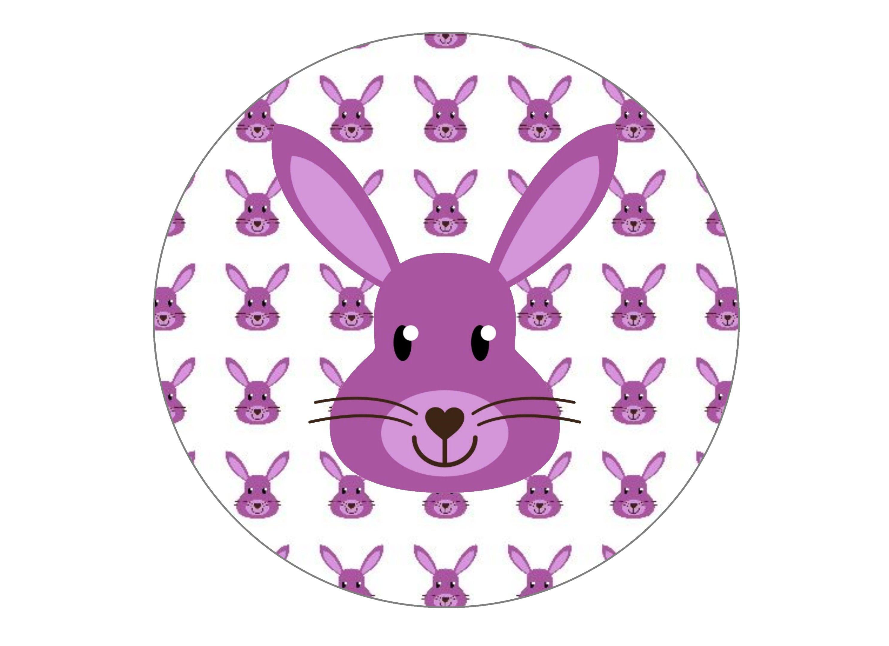 Printed edible birthday cake topper with purple rabbit