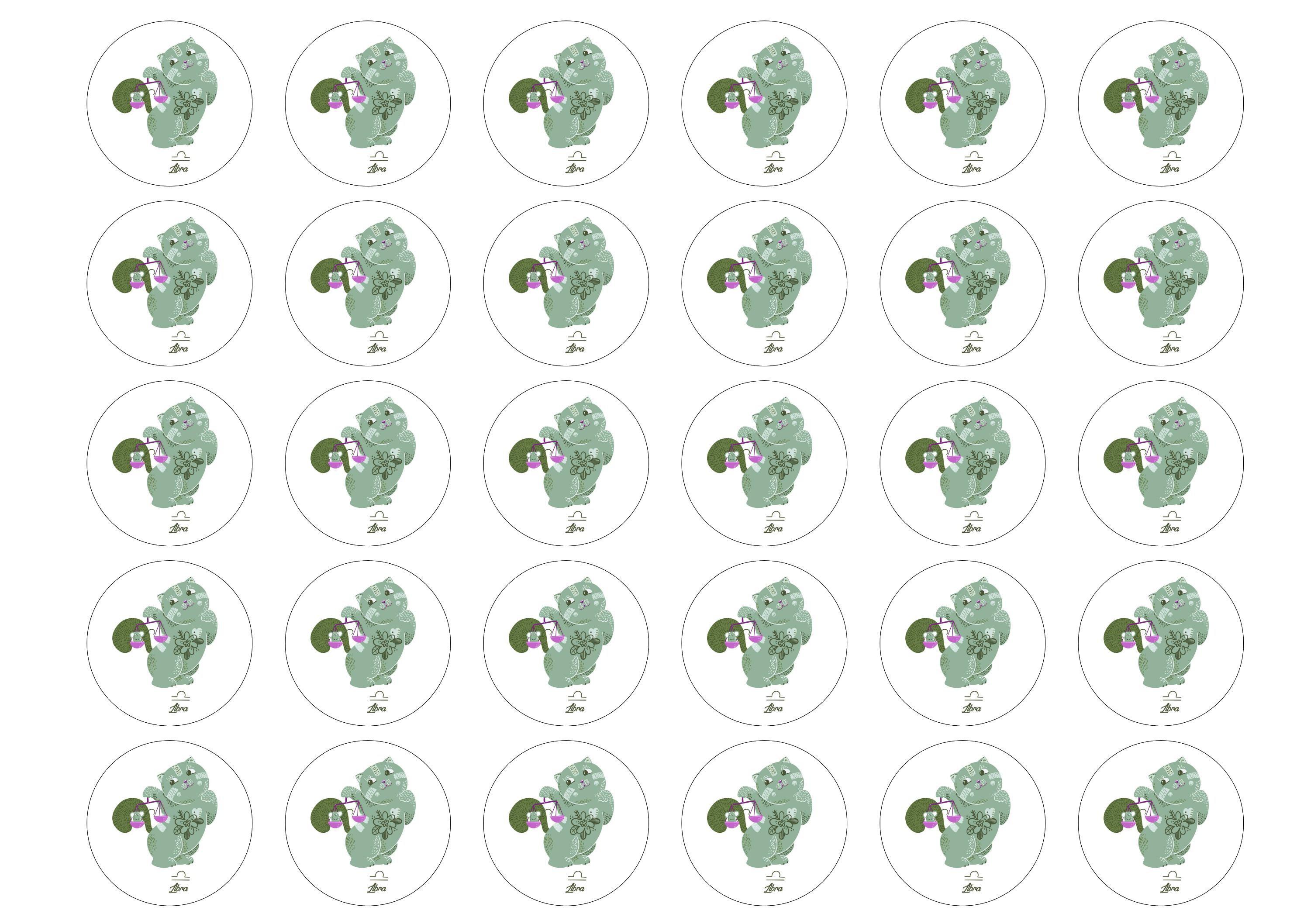30 edible cupcake toppers with cut cats symbolising Libra the Scales of Justice Star Sign