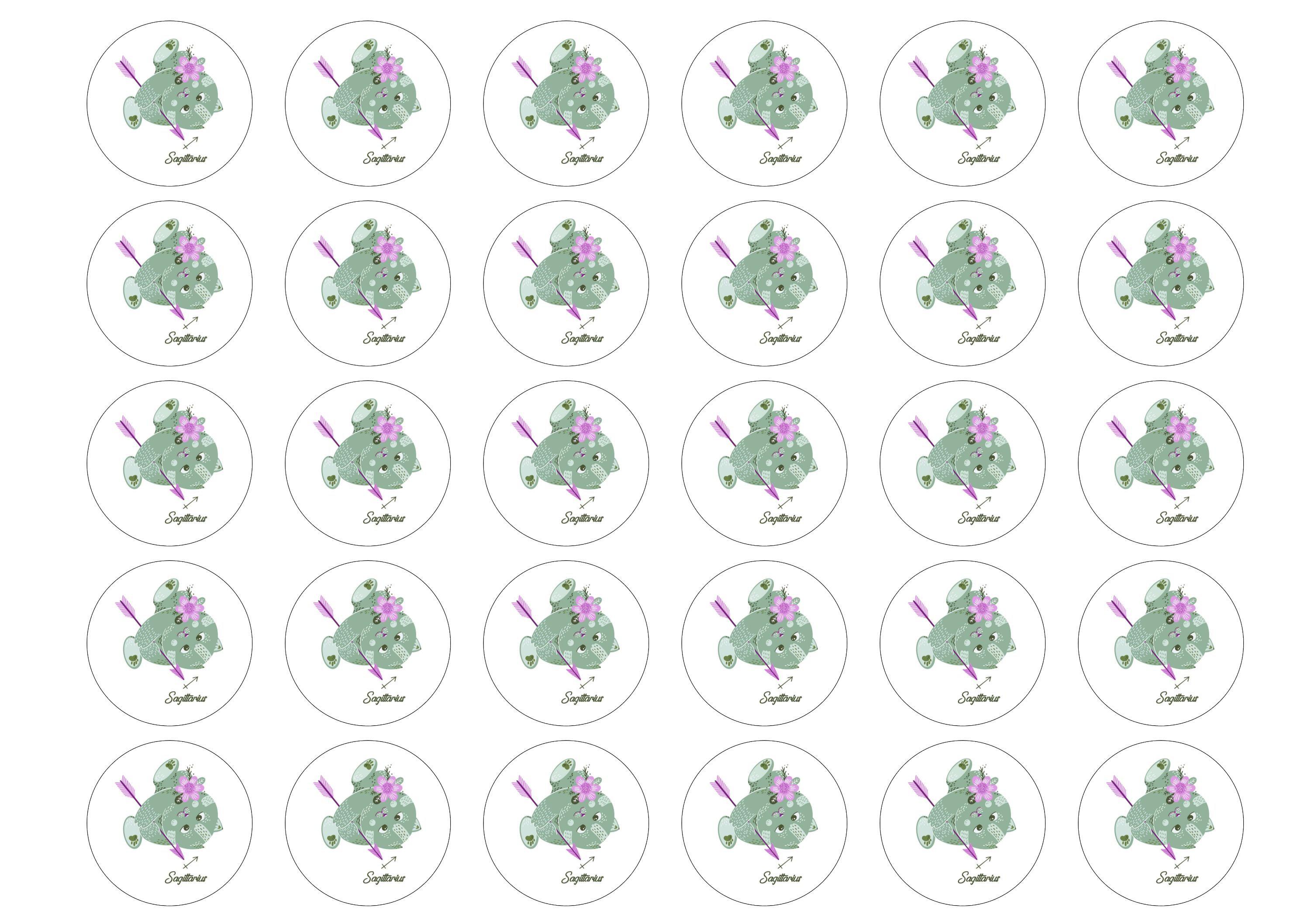 30 edible cupcake toppers with cute cats symbolising Sagittarius the Archer Star Sign