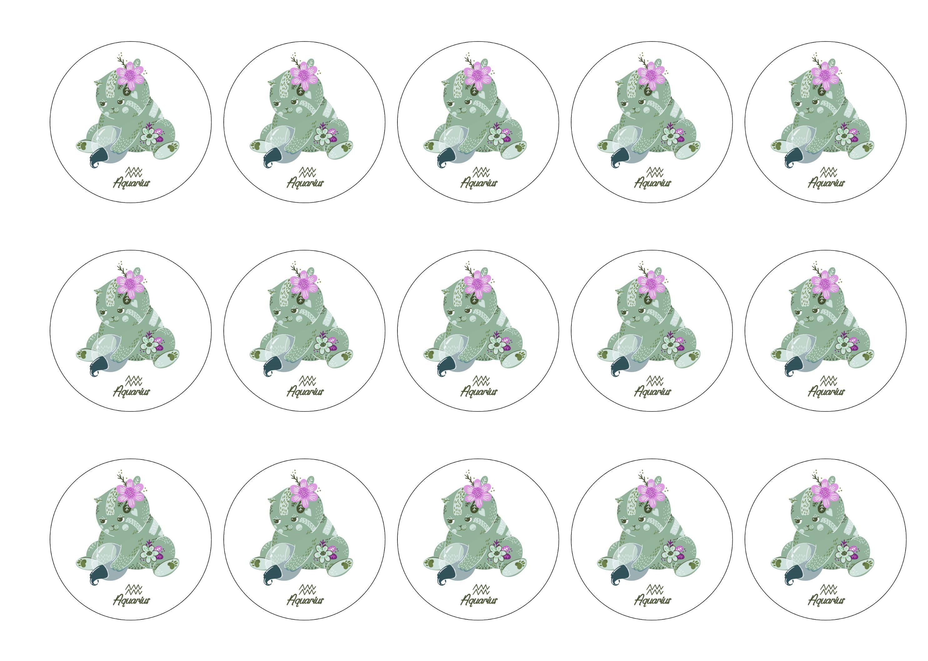 15 printed cupcake toppers with cute cats symbolising Aquarius the Water Bearer Star Sign