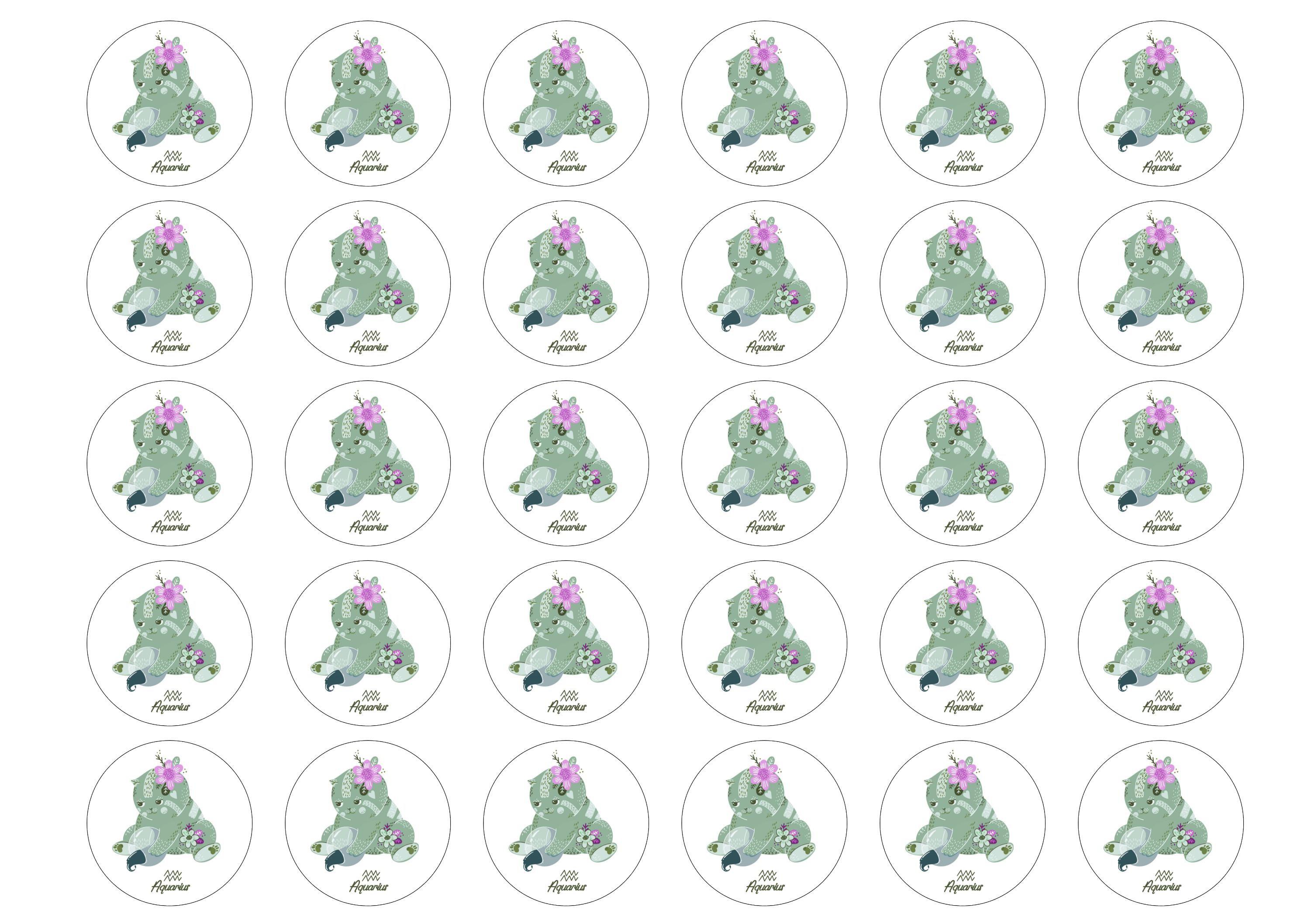 30 edible cupcake toppers with cute cats symbolising Aquarius the Water Bearer Star Sign