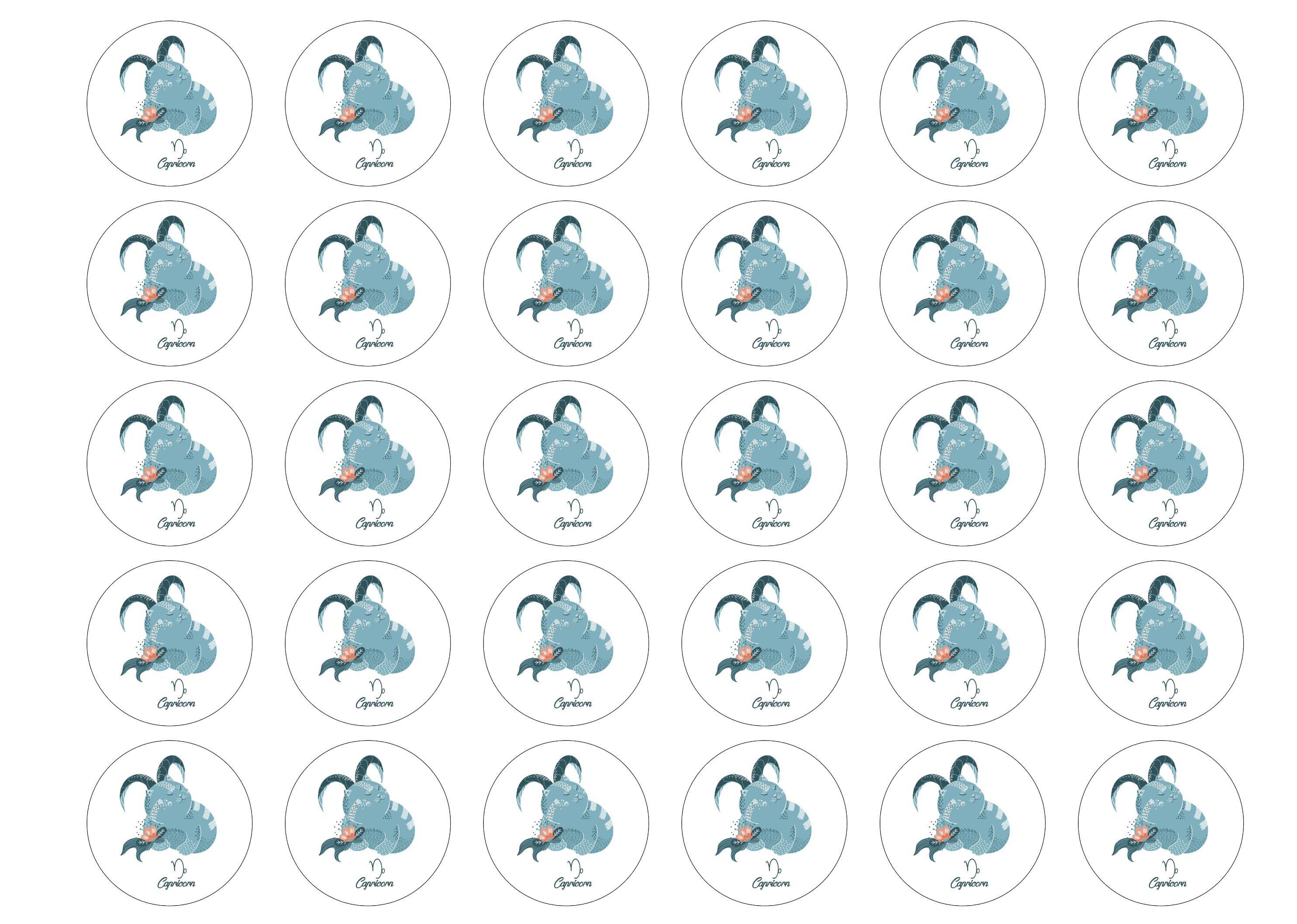 30 edible cupcake toppers with cut cats symbolising Capricorn the Fish Goat hybrid Star Sign