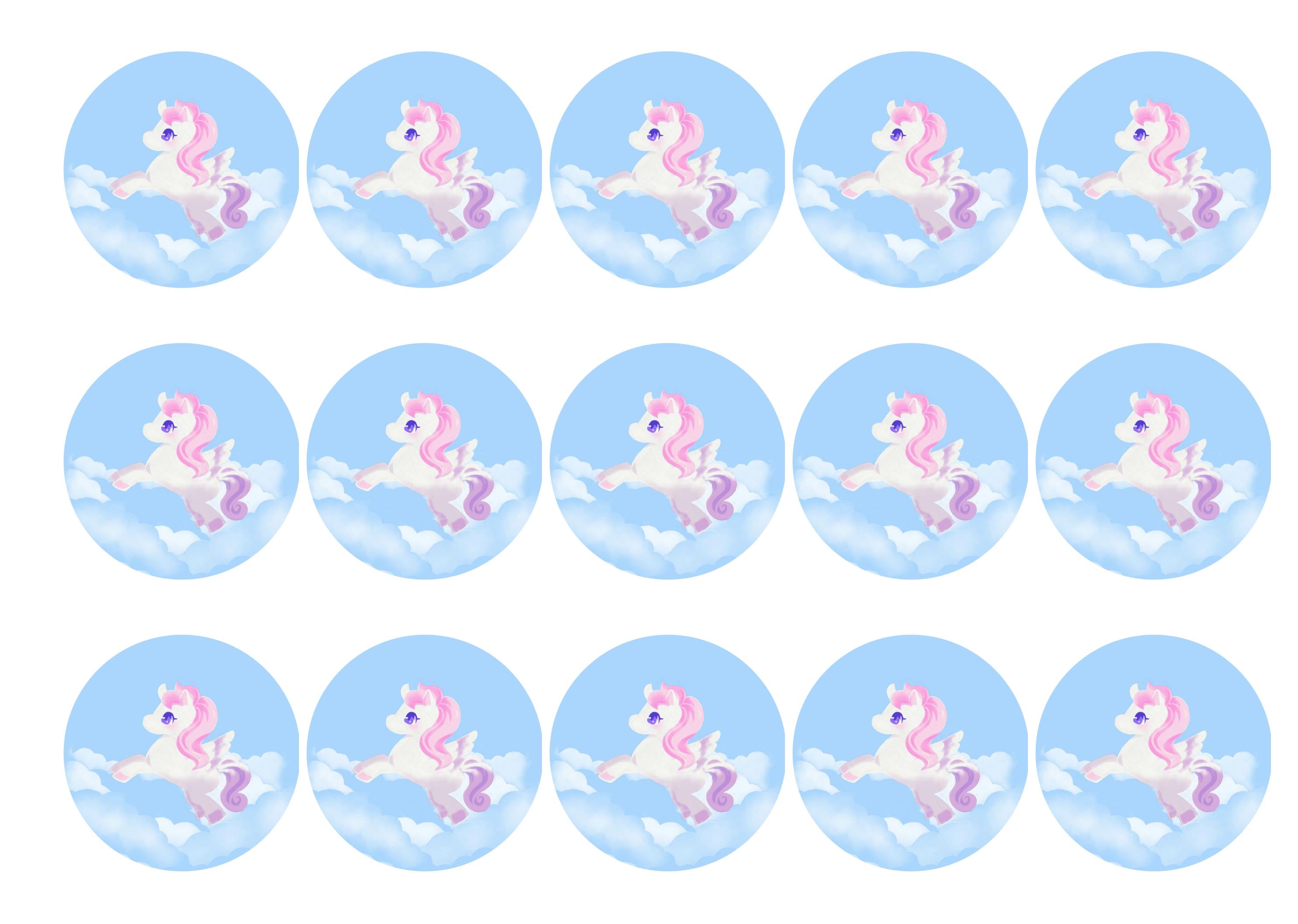 15 printed toppers with a Pegasus image