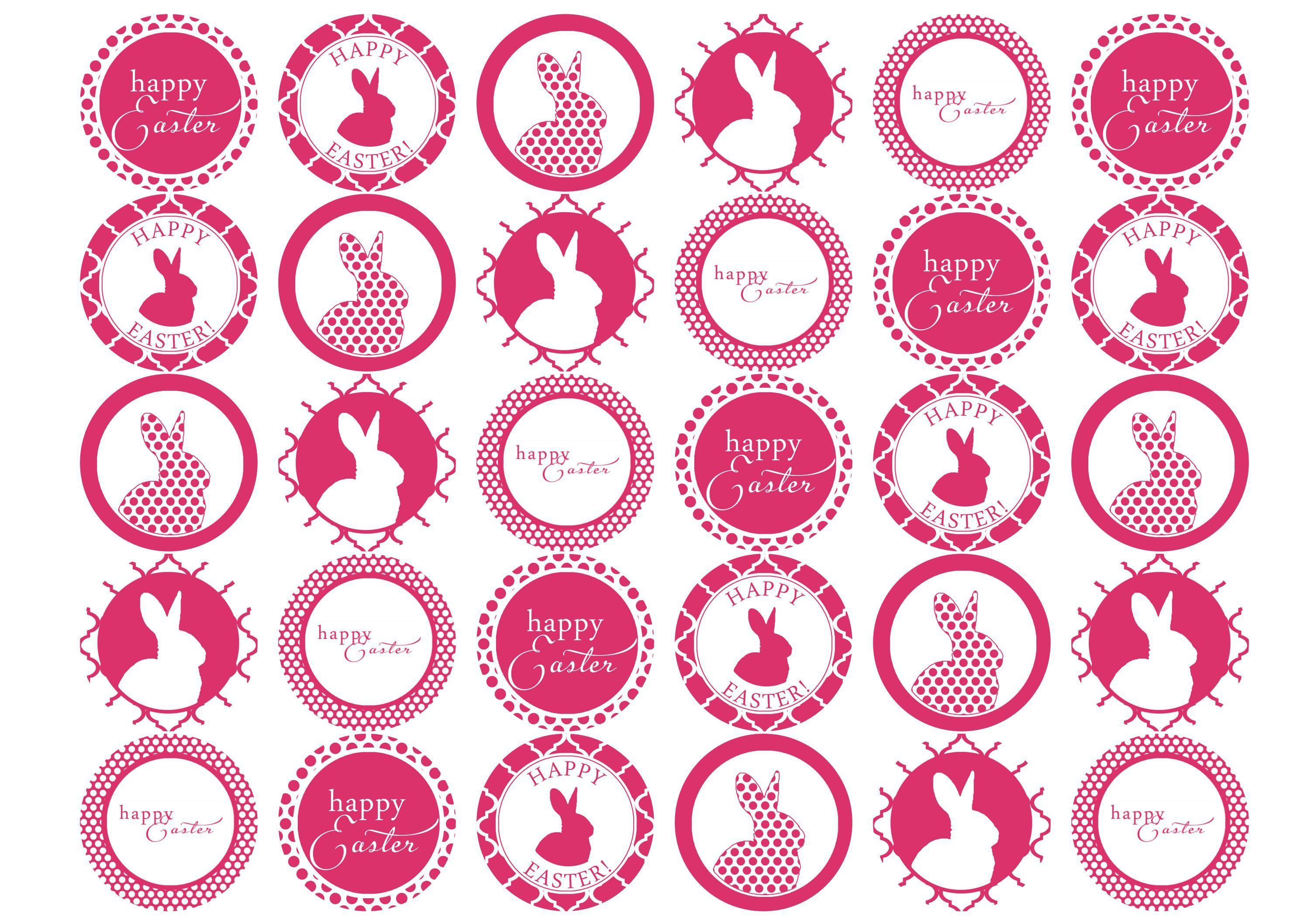 30 edible cupcake toppers with easter bunny designs in hot pink