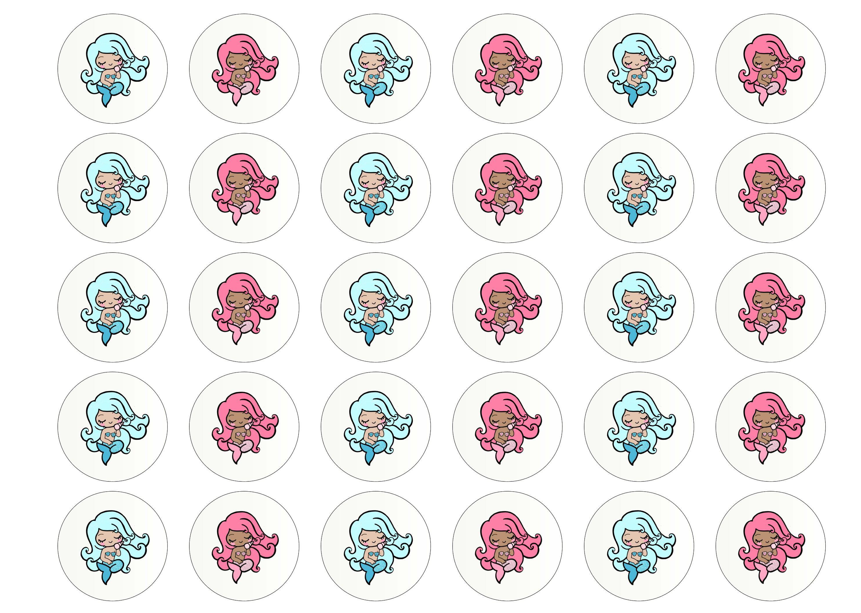 30 edible toppers with mermaid images