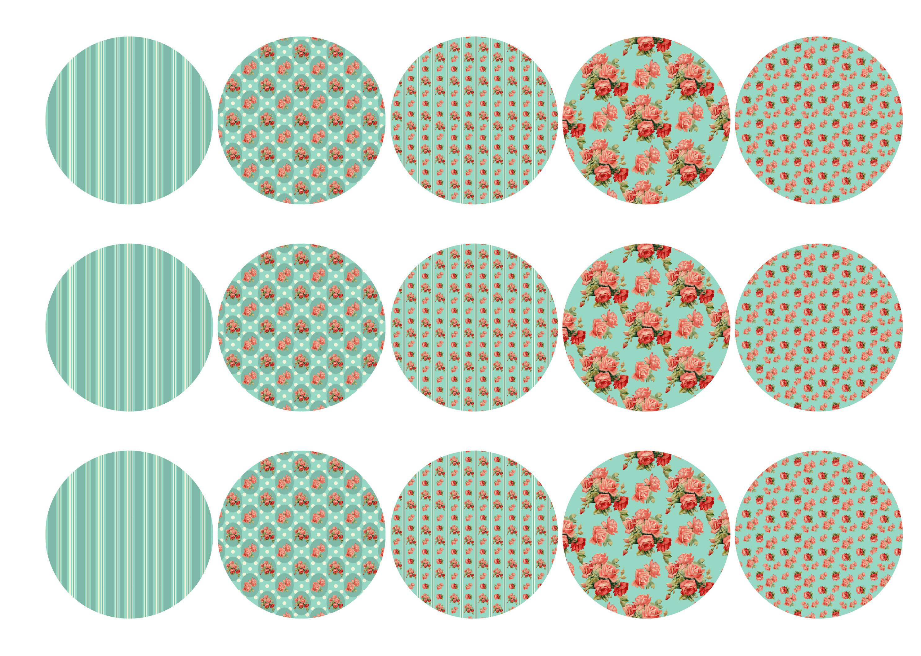 15 printed cupcake toppers with a blue shabby chic theme