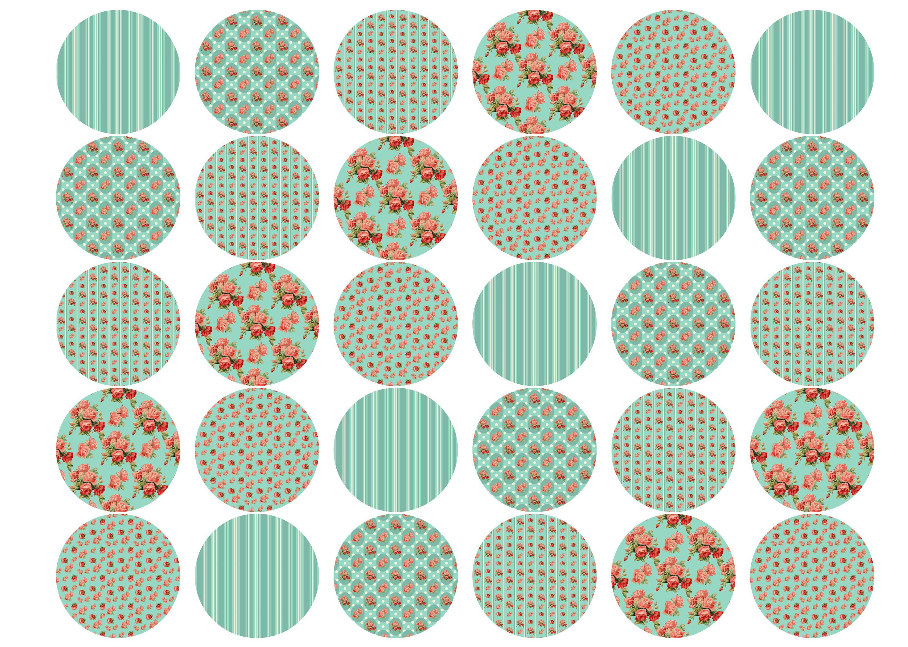 30 edible cupcake toppers with a blue shabby chic theme