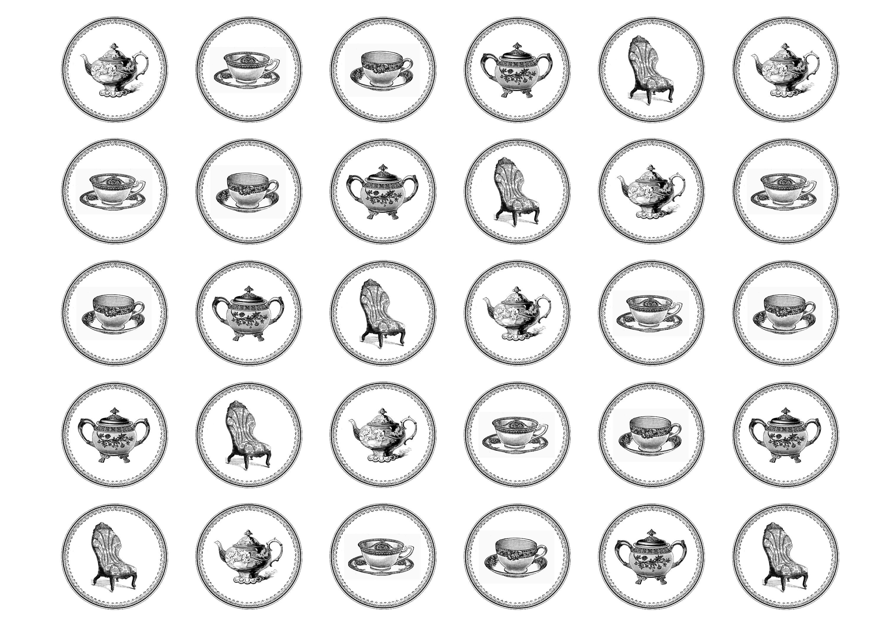 30 edible cupcake toppers with teatime images