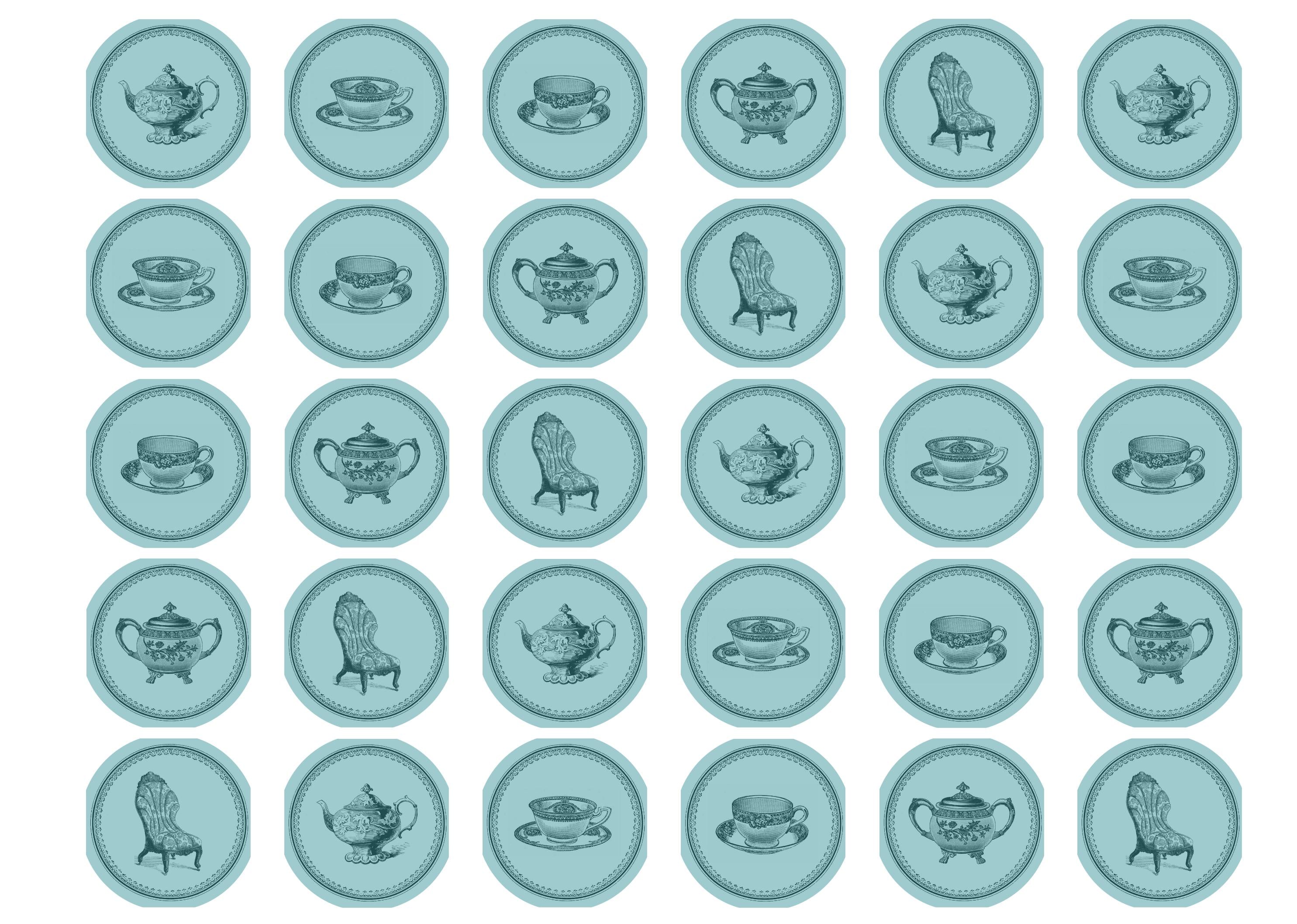 30 edible cupcake toppers with teatime images