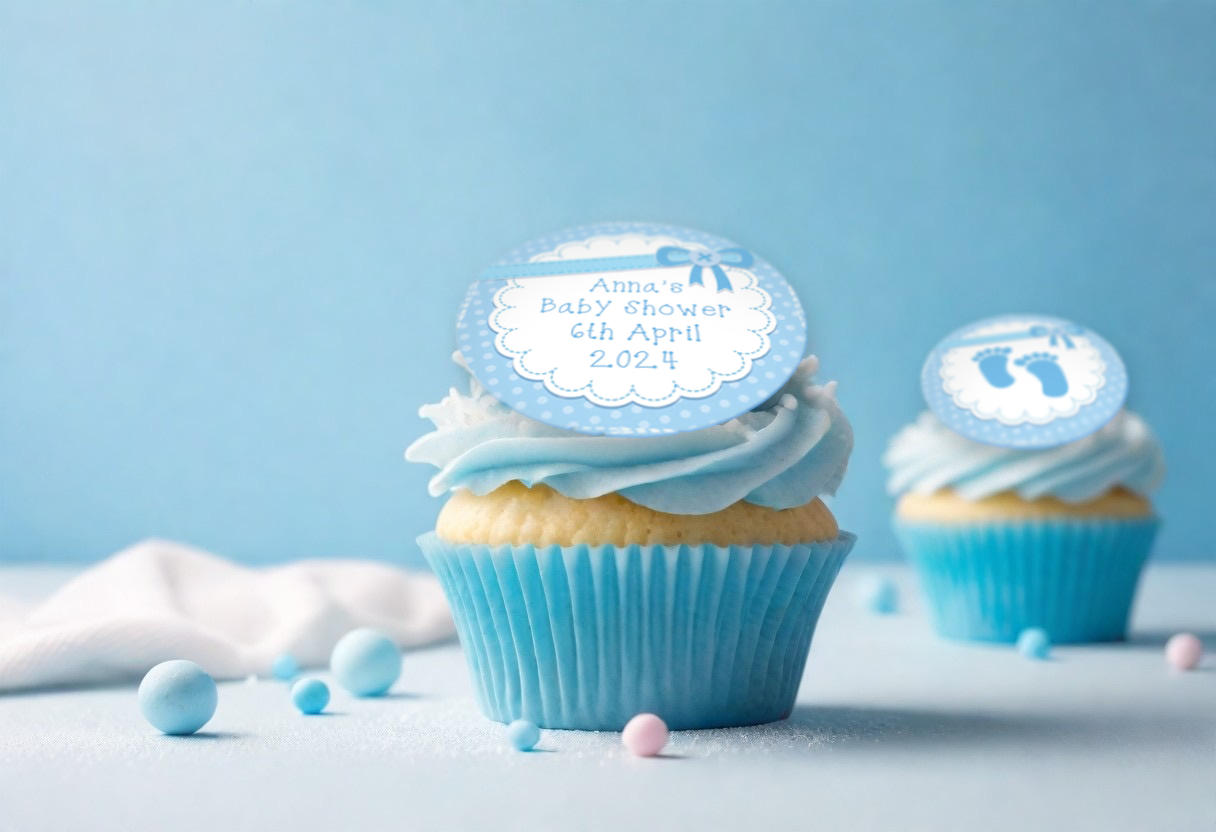 Baby Shower cupcakes with personalised toppers