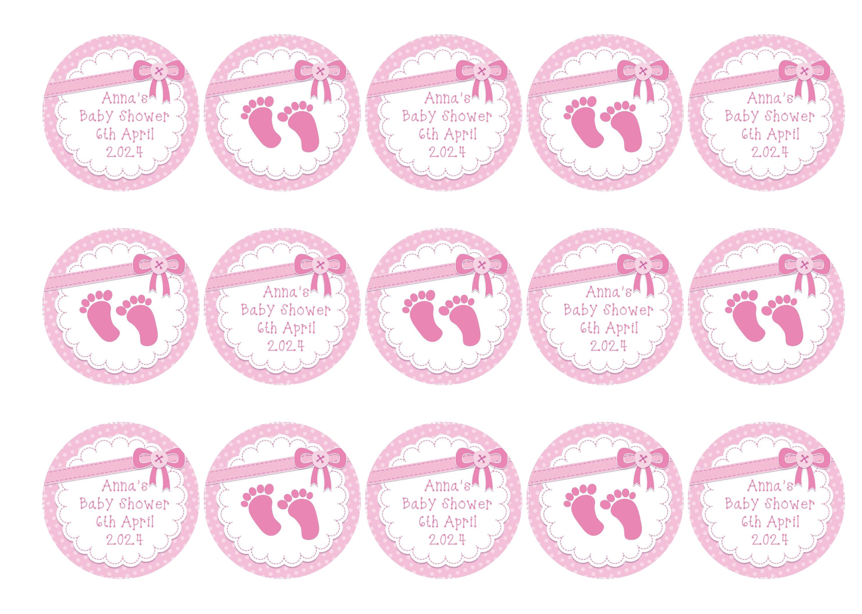 Pink personalised baby shower cupcake toppers