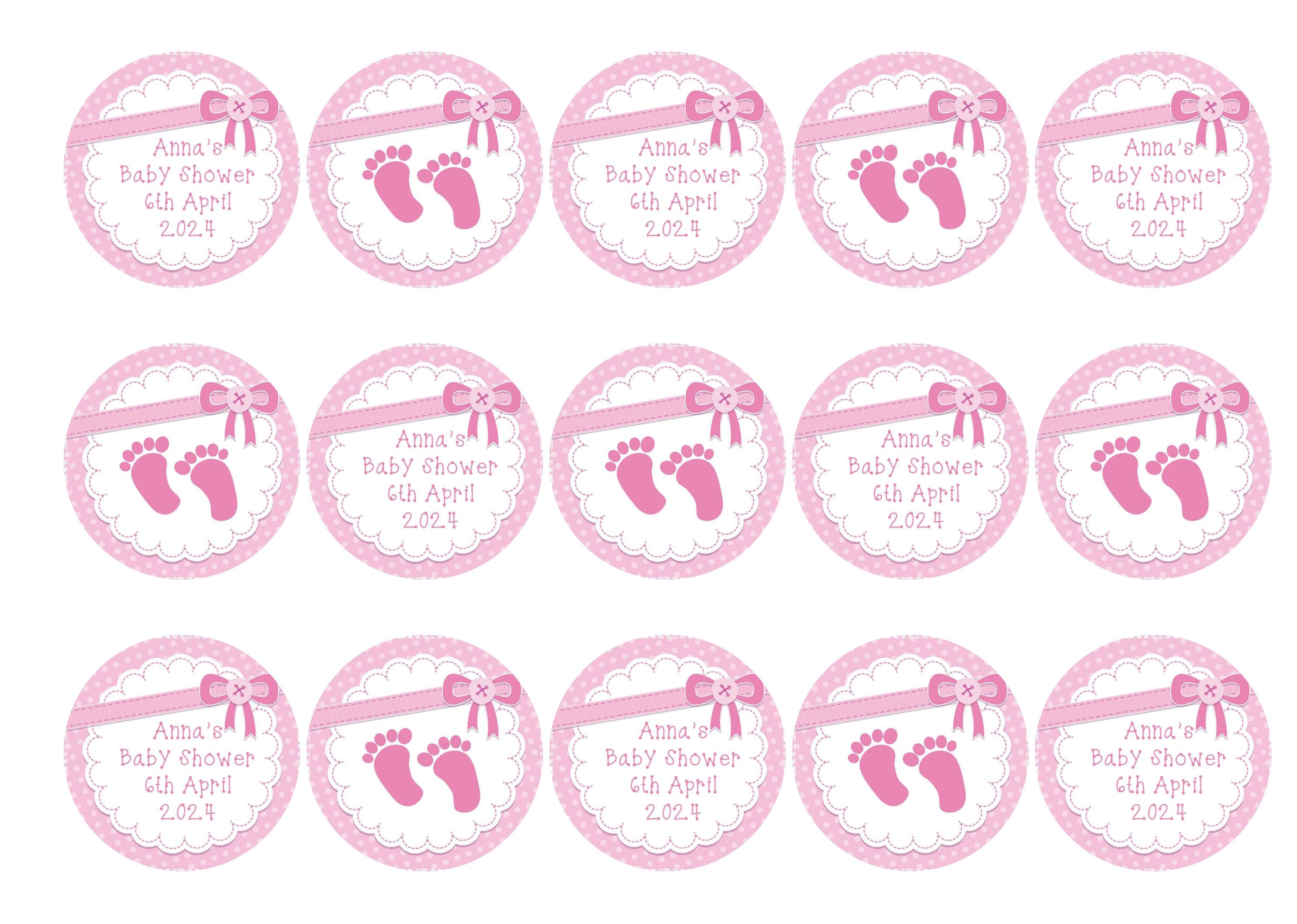 Pink personalised baby shower cupcake toppers
