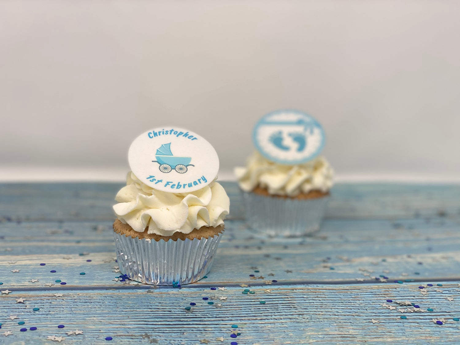 Baby shower edible cupcake toppers for a boy