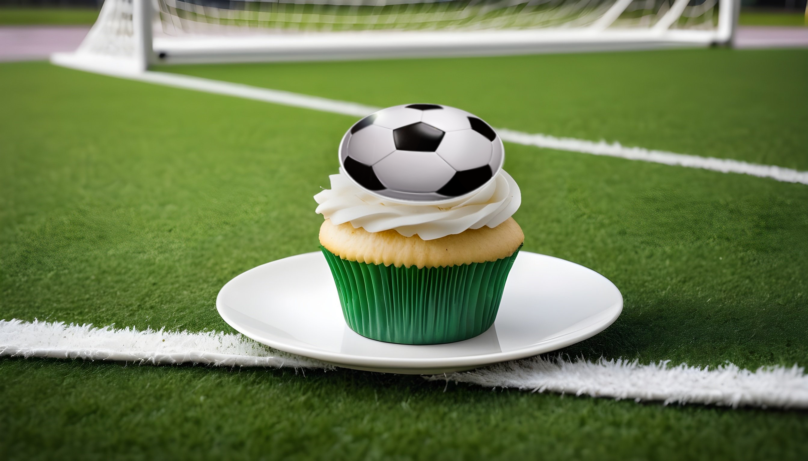 Football cupcake with black and white football cupcake topper