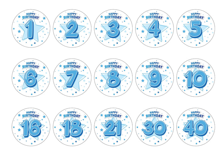 Edible cake toppers | Blue Happy Birthday Number | Edibilis