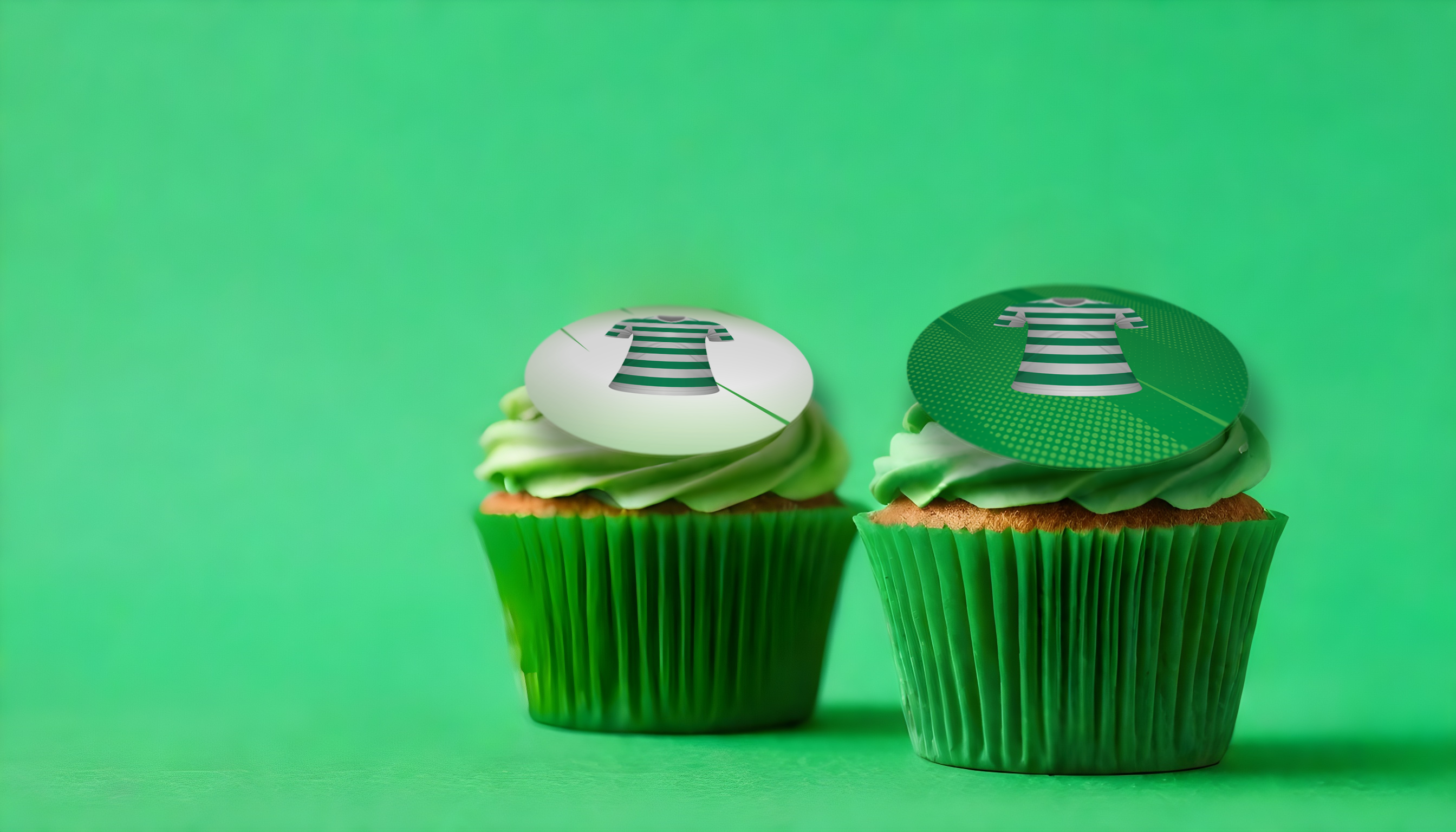Celtic cupcakes with celtic FC style football shirts