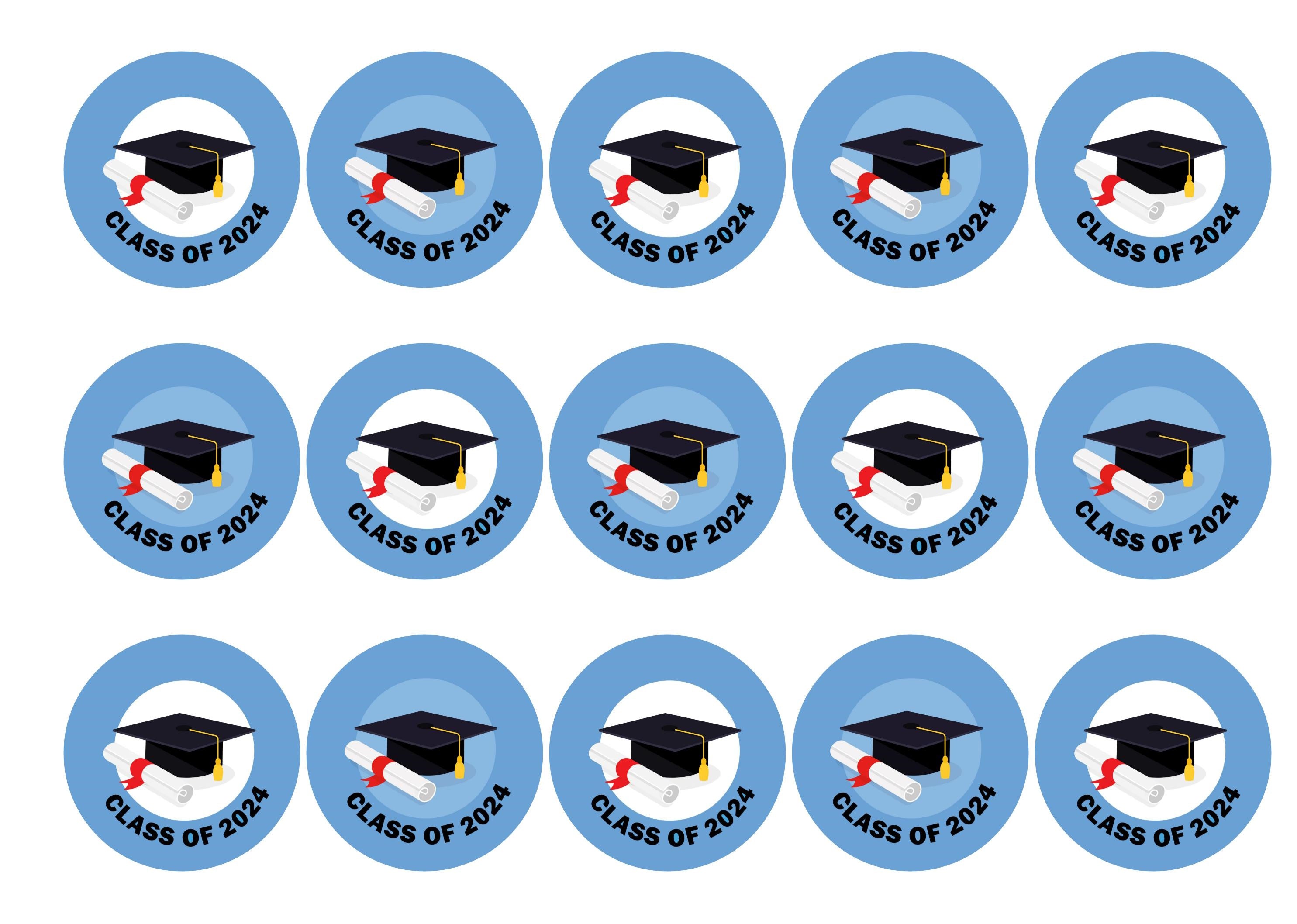 15 cupcake toppers with mortar board and scroll for class of 2024
