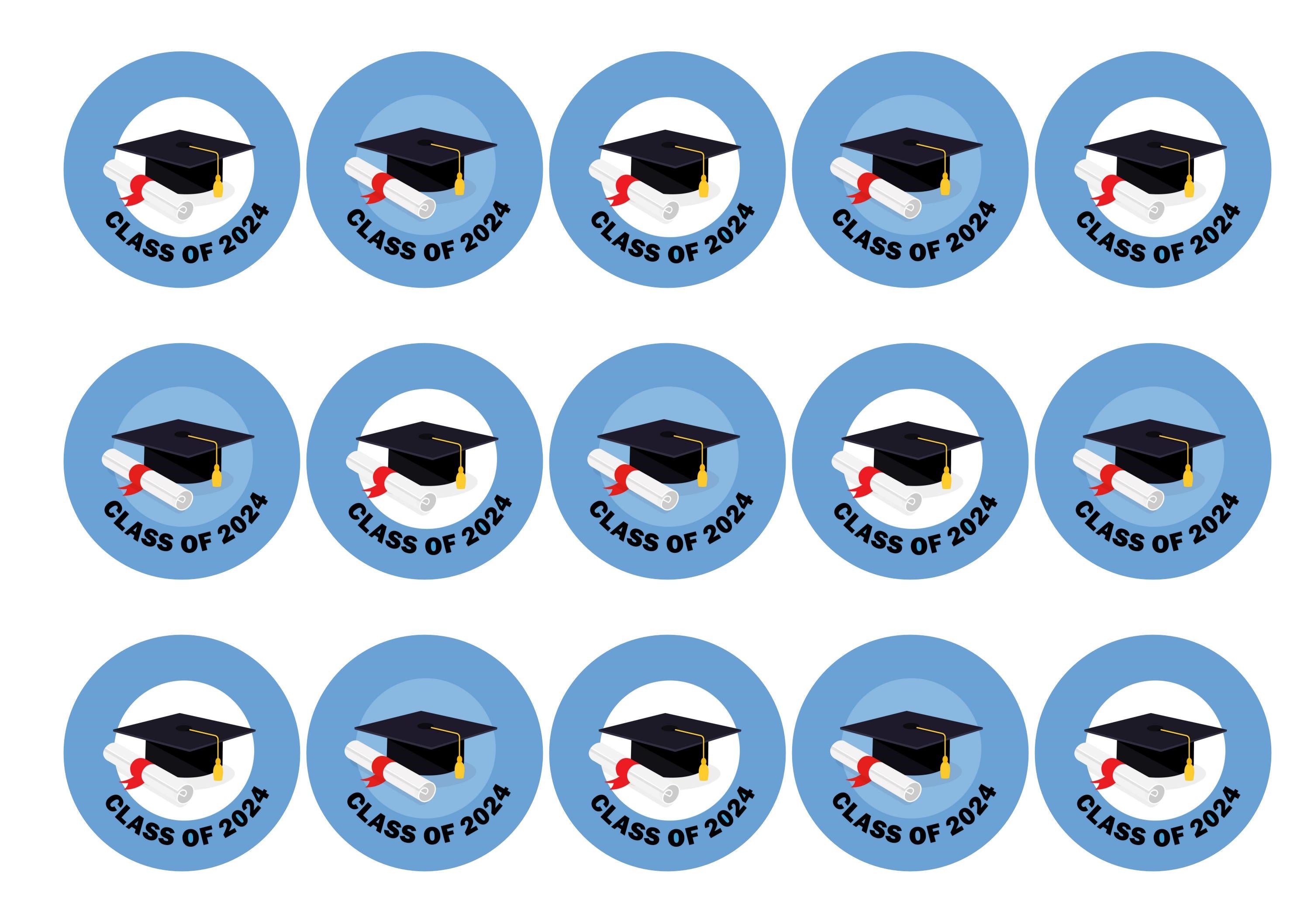 15 cupcake toppers with mortar board and scroll for class of 2024
