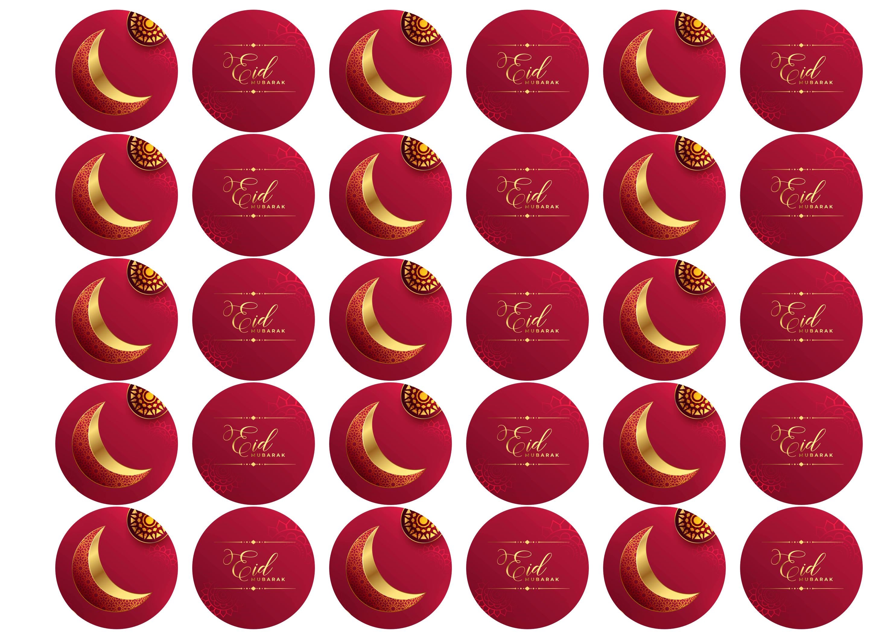 Printed edible Eid Mubarak cupcake toppers - Red