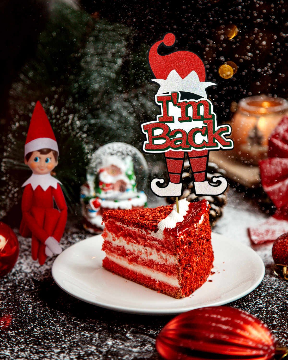 Non-Edible Cake Topper | Elf On The Shelf Glitter Topper | Edibilis