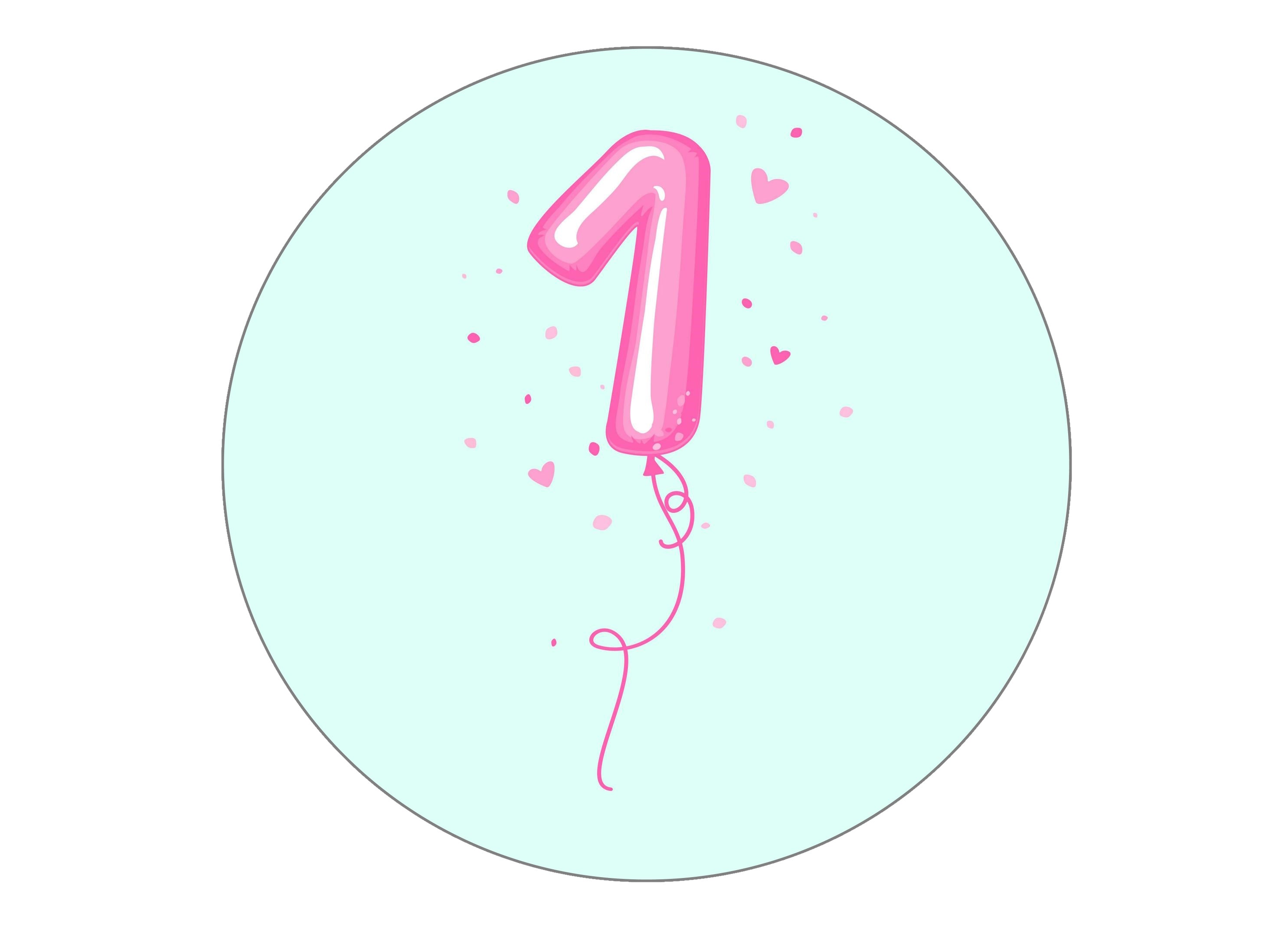 Large cake topper for a 1st birthday with a pink balloon