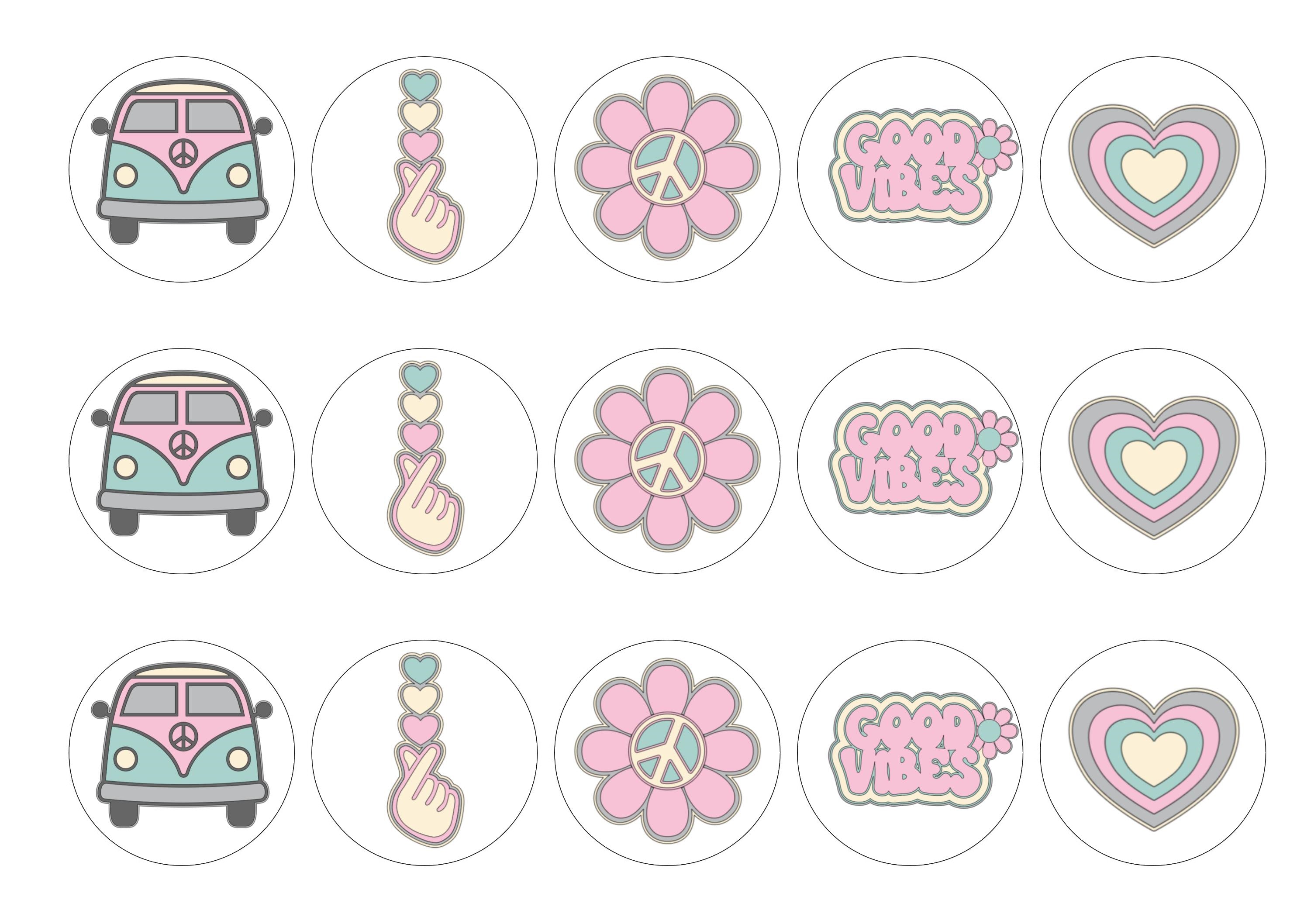 Good Vibes hippy themed cupcake toppers