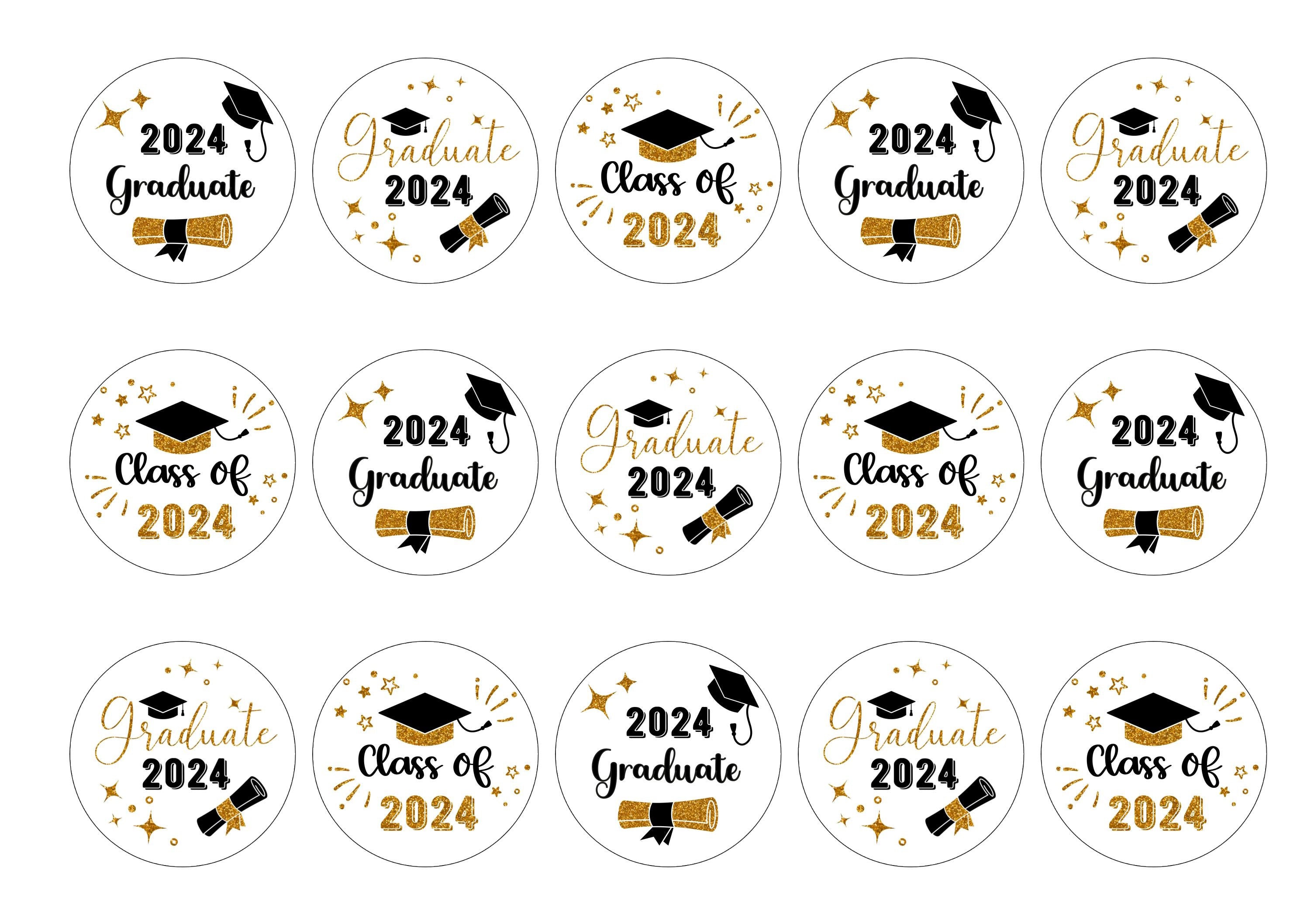 15 Graduation cupcake toppers in gold and black