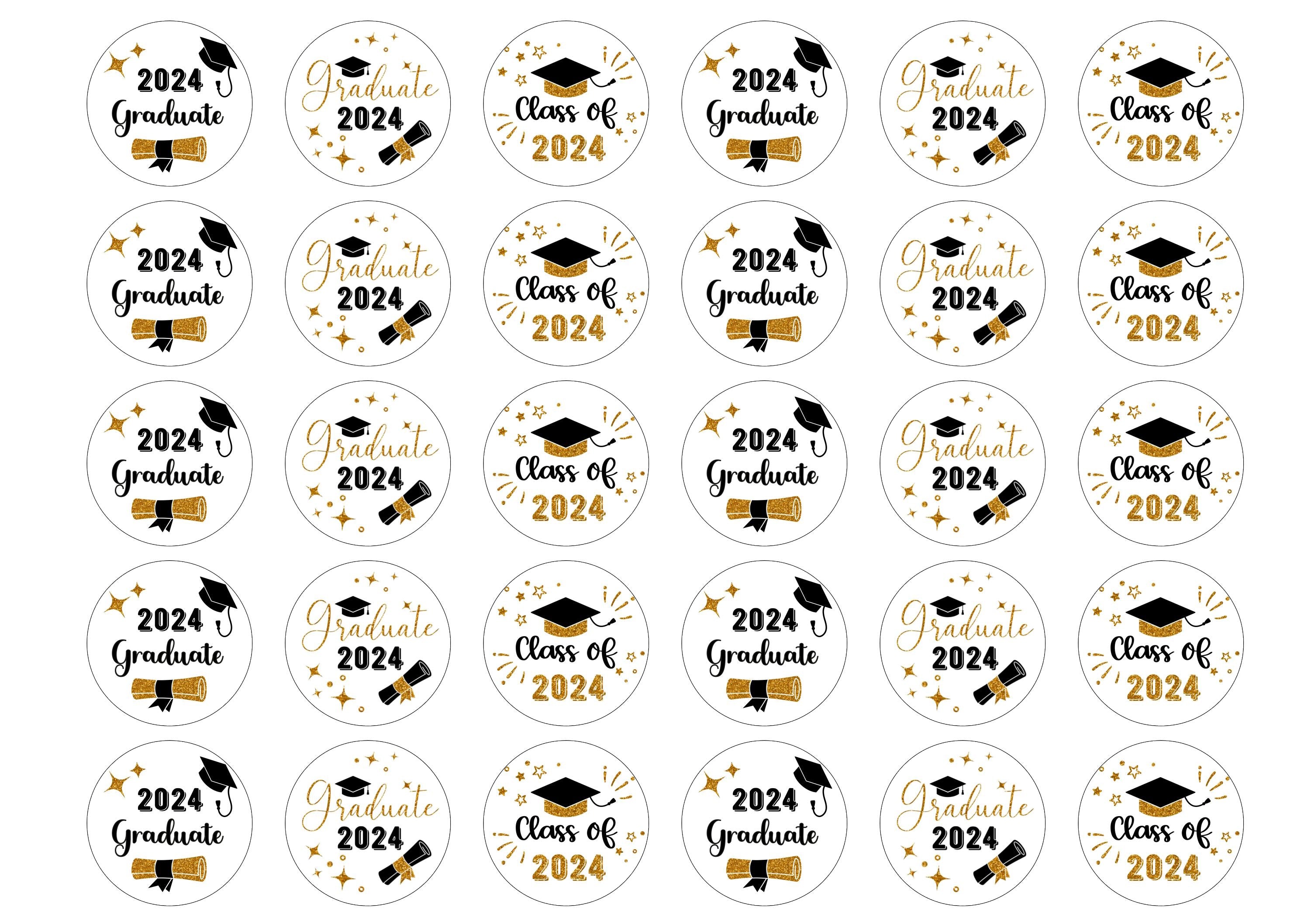 30 edible toppers with class of 2024 and graduation
