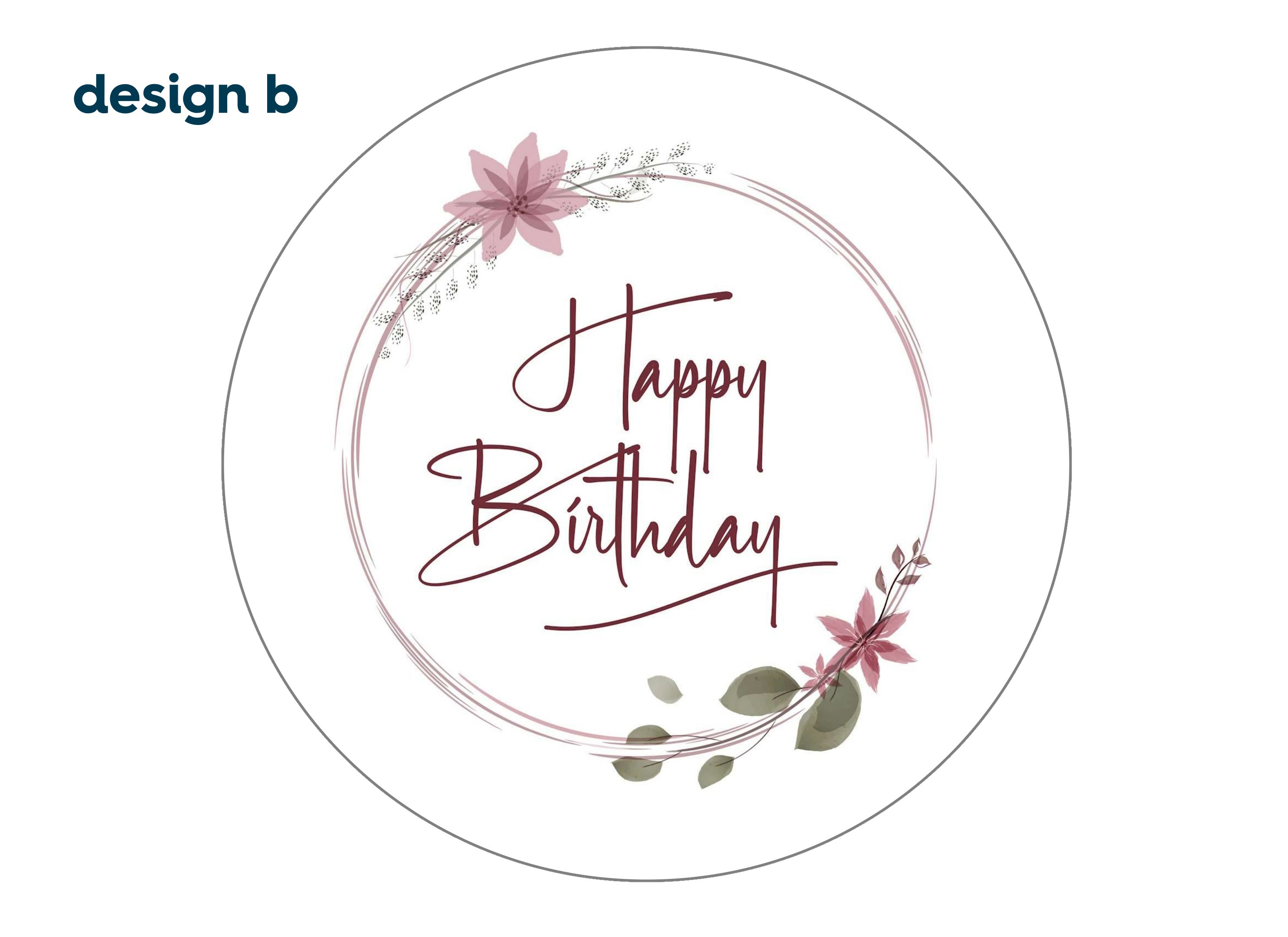 Dusky Pink floral Happy Birthday printed cake topper - design b