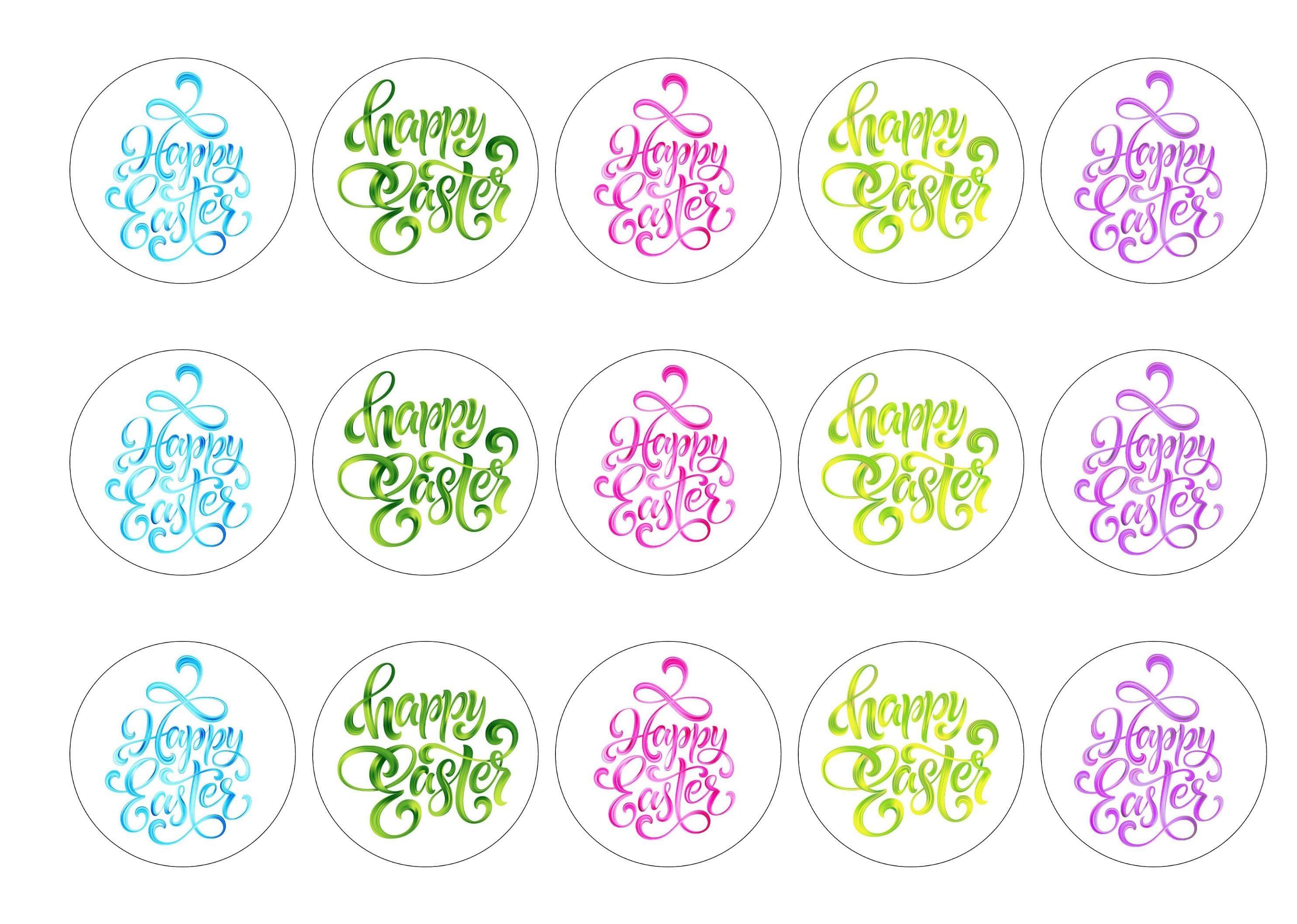 15 Printed Happy Easter cupcake toppers