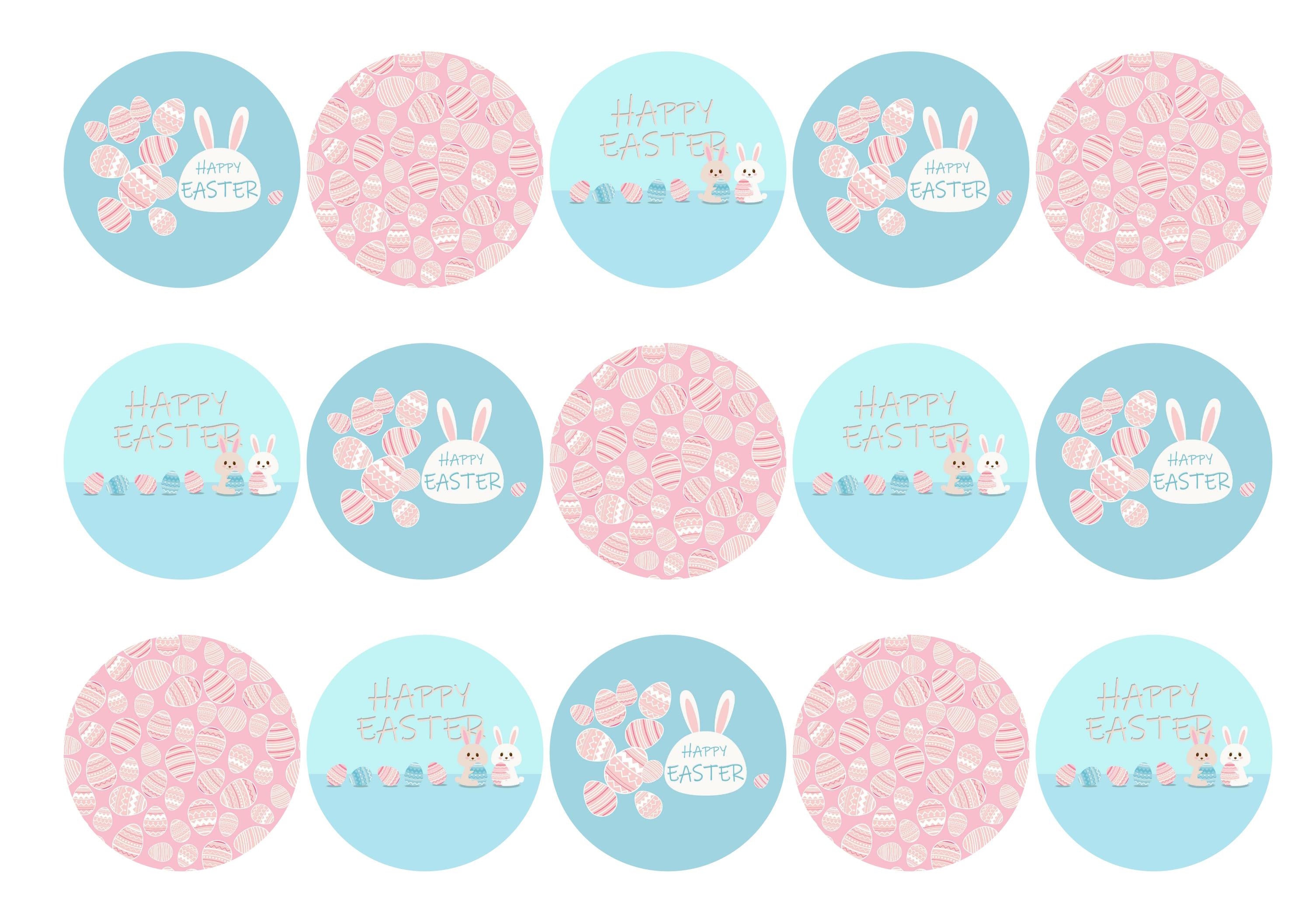 15 printed cupcake toppers with Happy Easter Bunnies