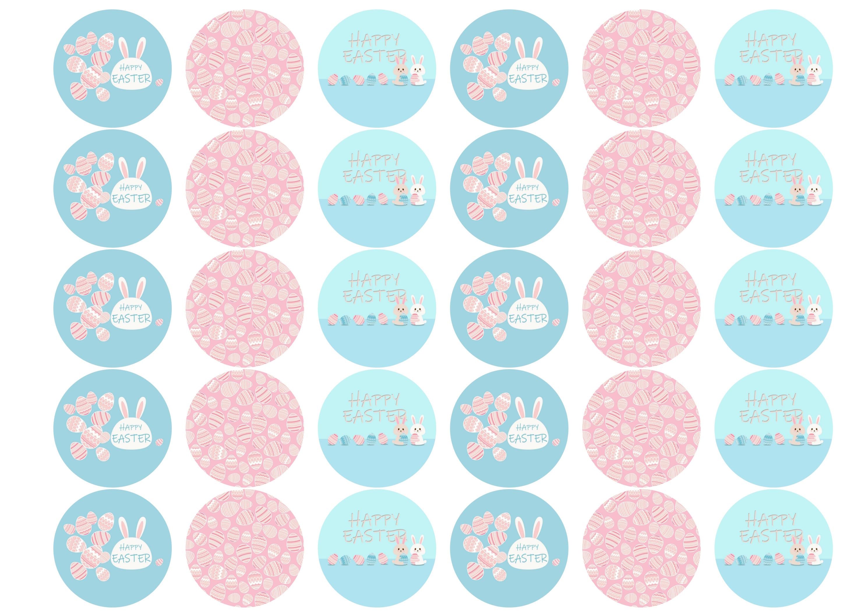 30 edible cupcake toppers with Happy Easter Bunnies