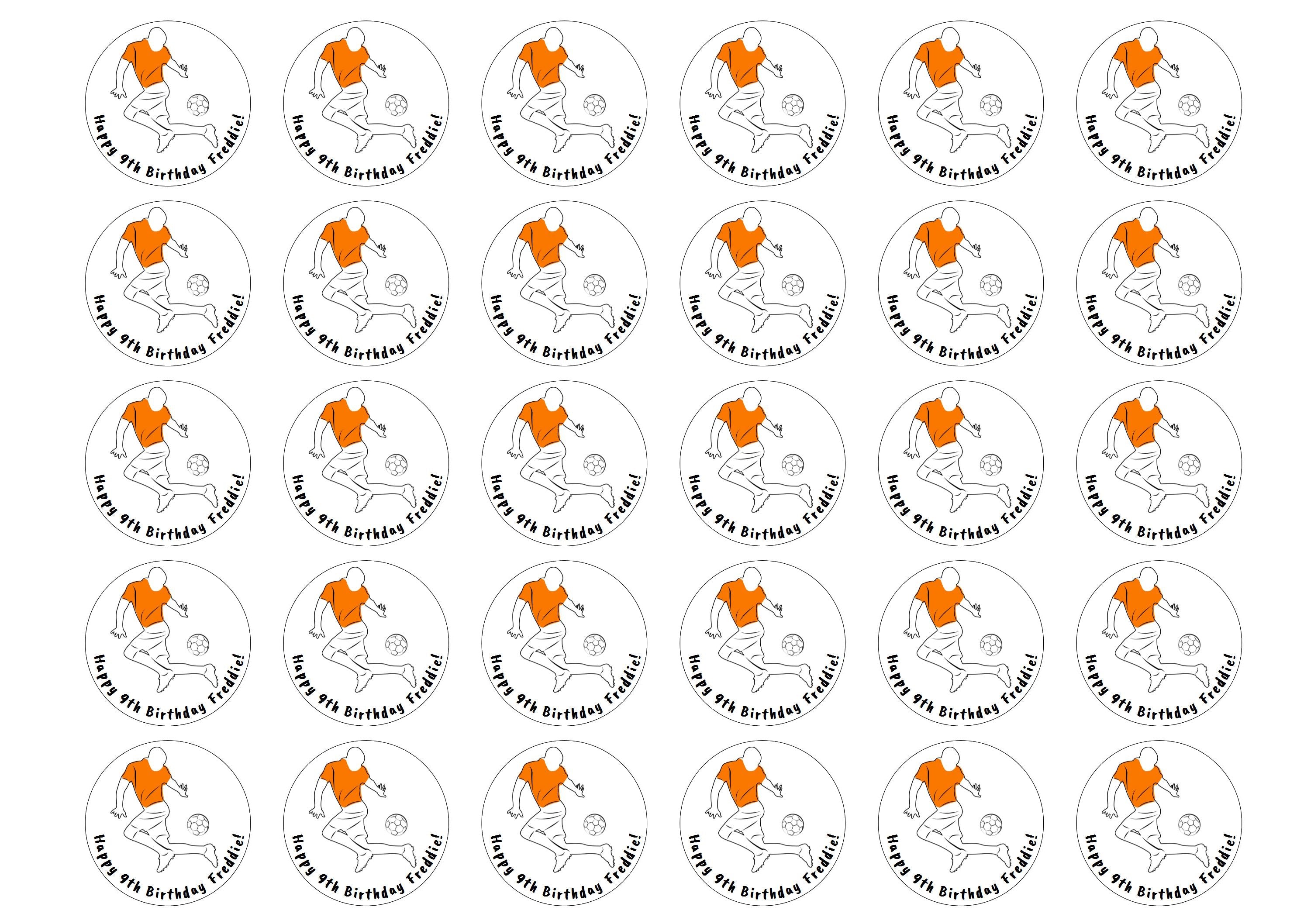 30 orange football player personalised cupcake toppers