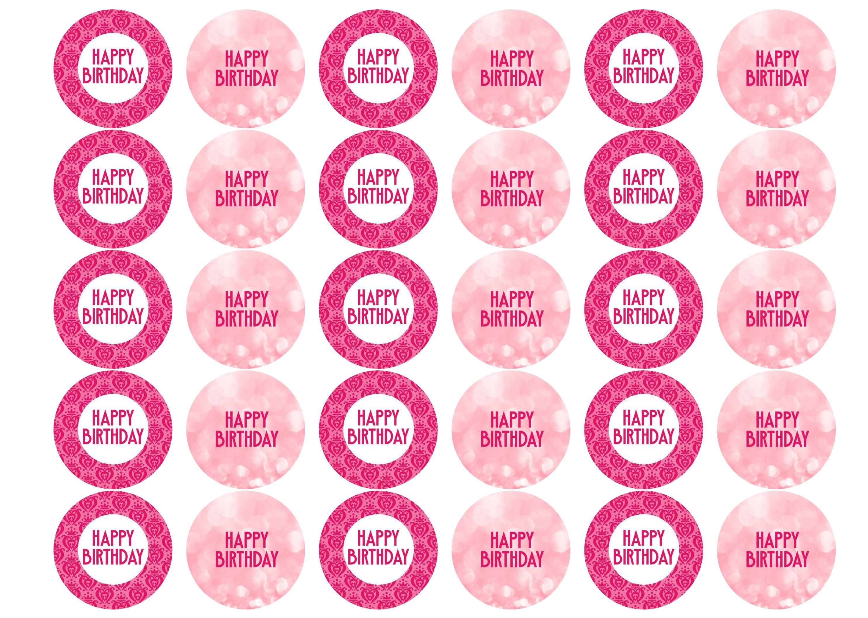 Pink Happy Birthday edible cake toppers