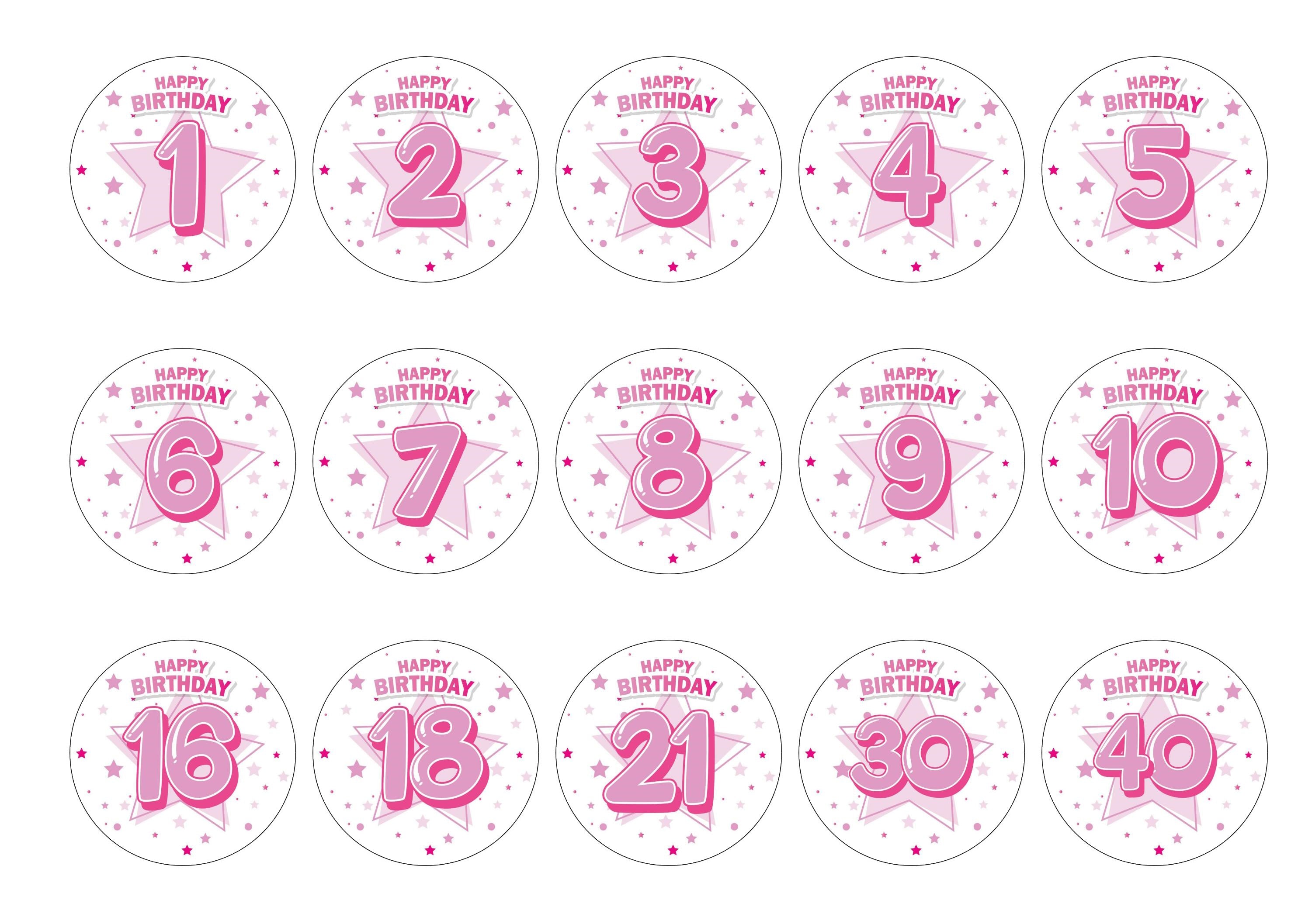 Pink birthday cupcake toppers personalised with an age