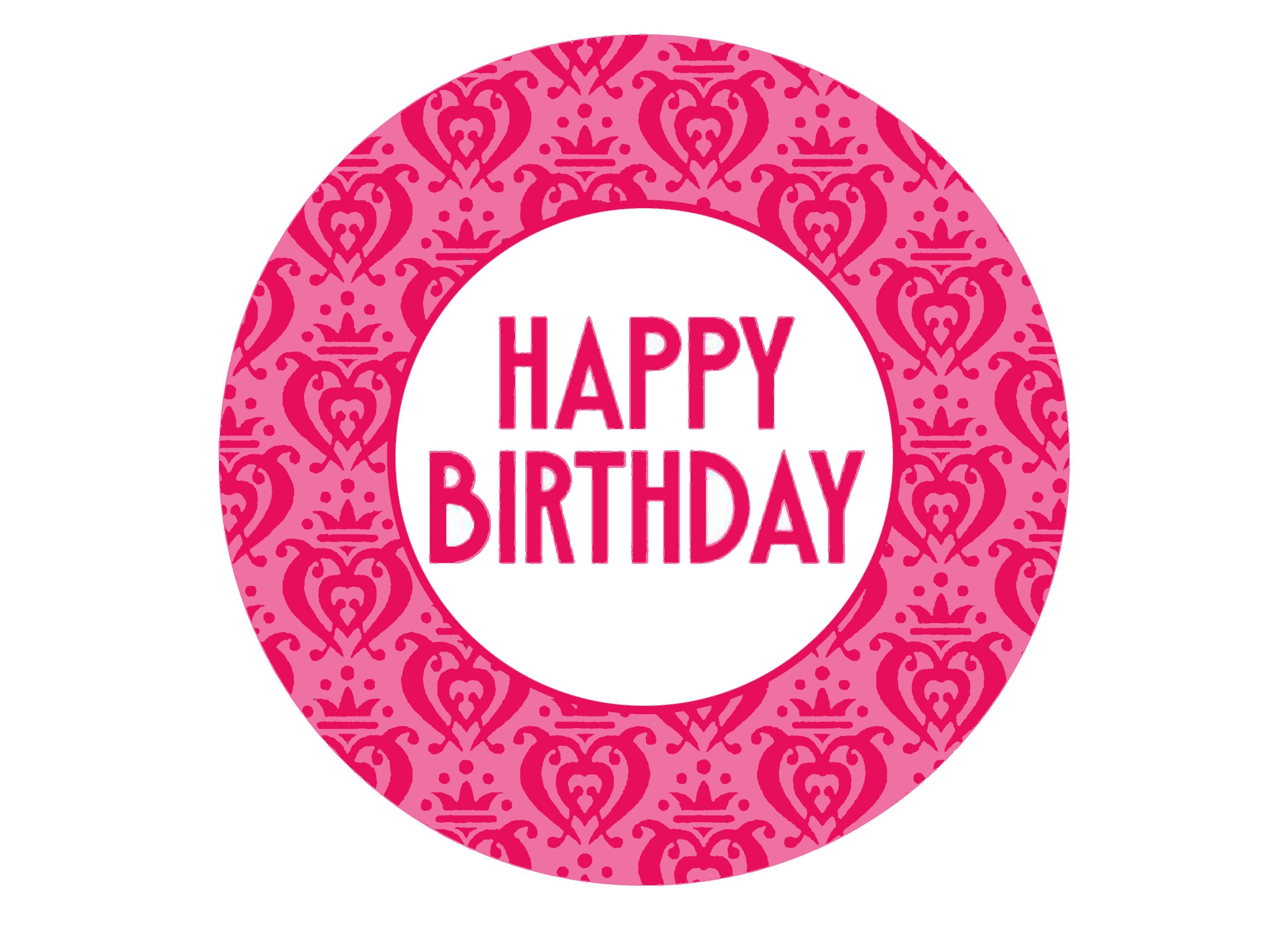 Pink Happy Birthday round cake topper
